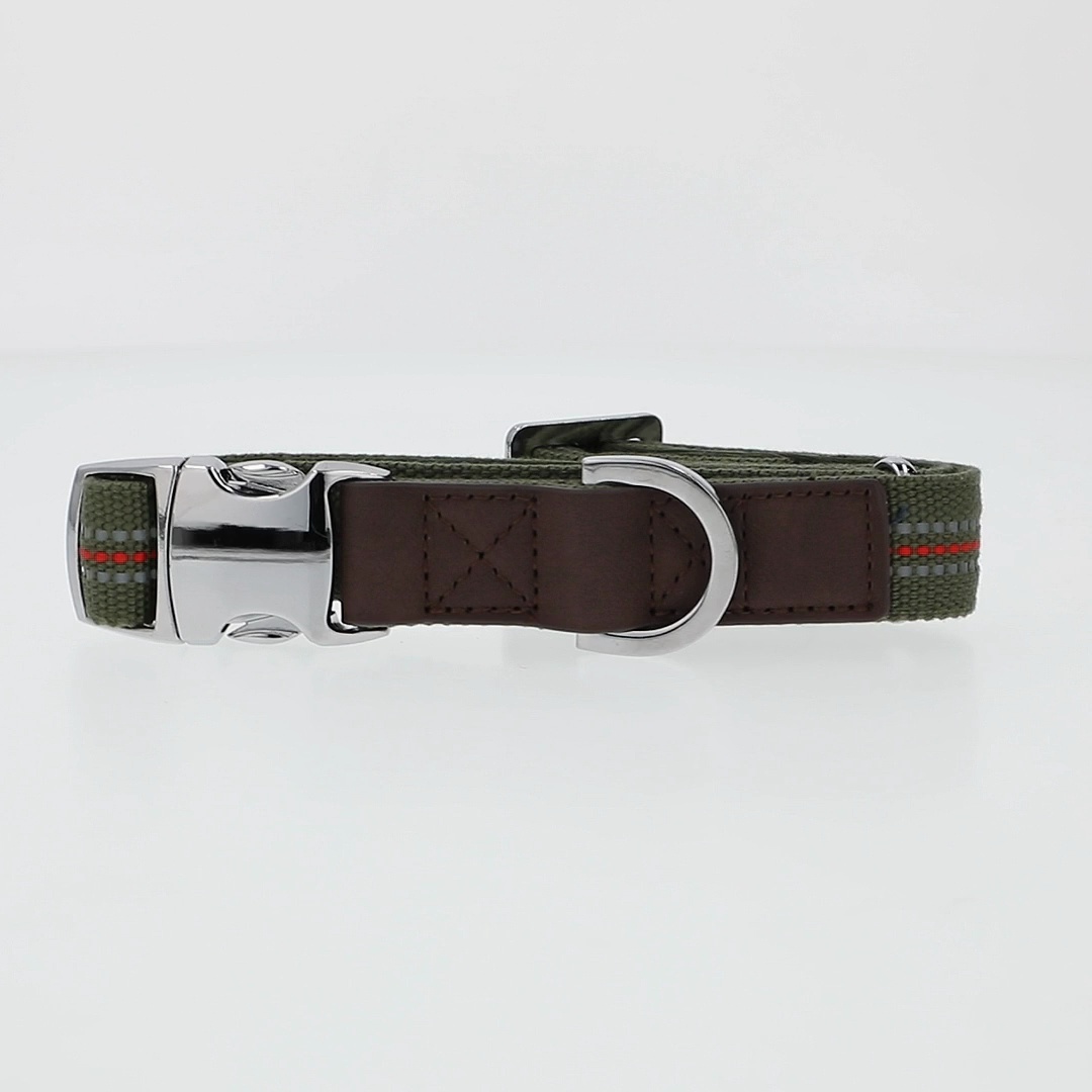 Vibrant Life Reflective Dog Collar, Olive Green, Large, Metal