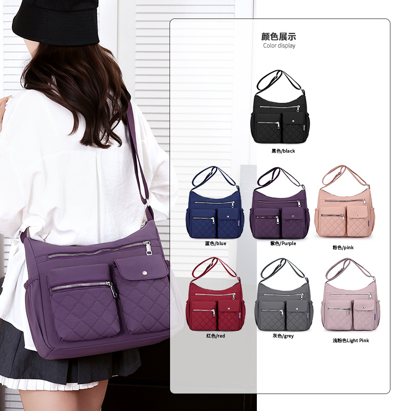thumbnail video image 2 of Sunyuer Crossbody Bag for Women, Casual Quilted Nylon Waterproof Travel Purse Trendy Multipocket Lightweight Shoulder Handbags for Ladies, 2 of 9