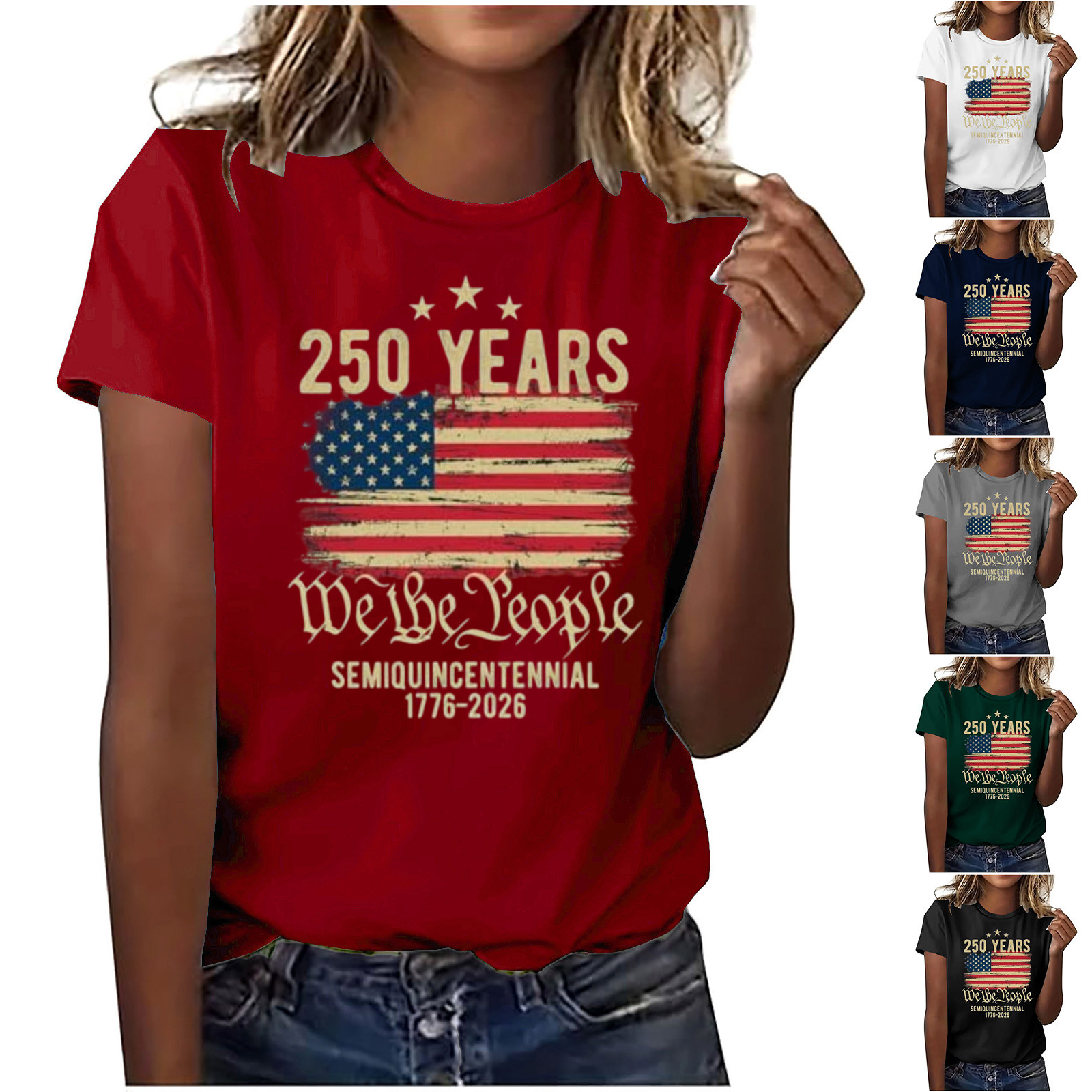 thumbnail video image 2 of Women's United States 250th Anniversary Tee, Loose Fit Printed Round Neck Summer Top, Ultra-Soft Breathable Fabric, Holiday Gathering, US Founding Year Anniversary Fashion Top, 2 of 9
