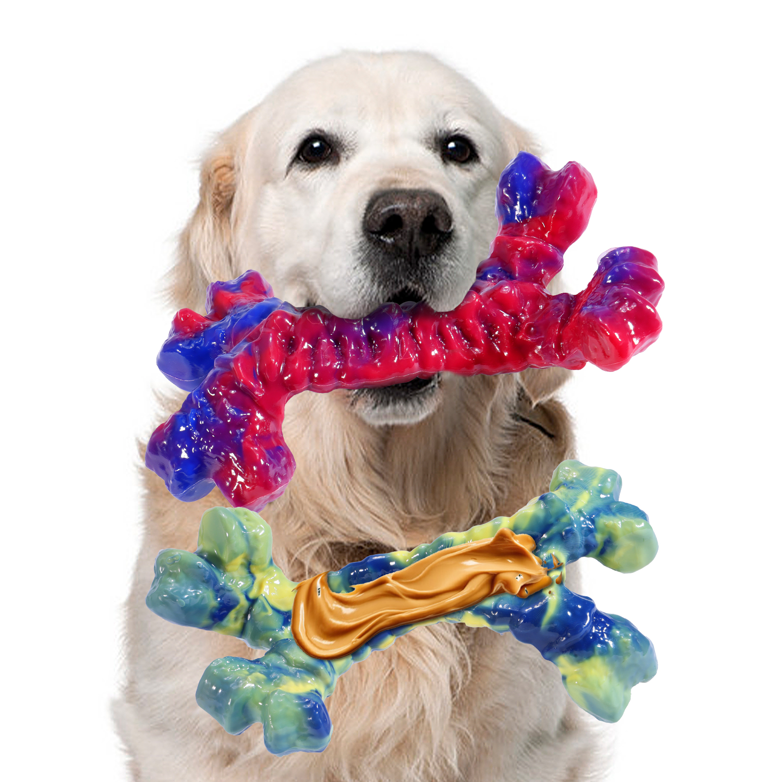 thumbnail video image 2 of Aelflane 2 Pack Dog Toys for Aggressive Chewers,Dog Chew Toys,Boredom and Stimulating Best Dog Toys for Medium/Large Breed,Tough Almost Indestructible Dog Bones for Teeth Cleaning and Training, 2 of 8