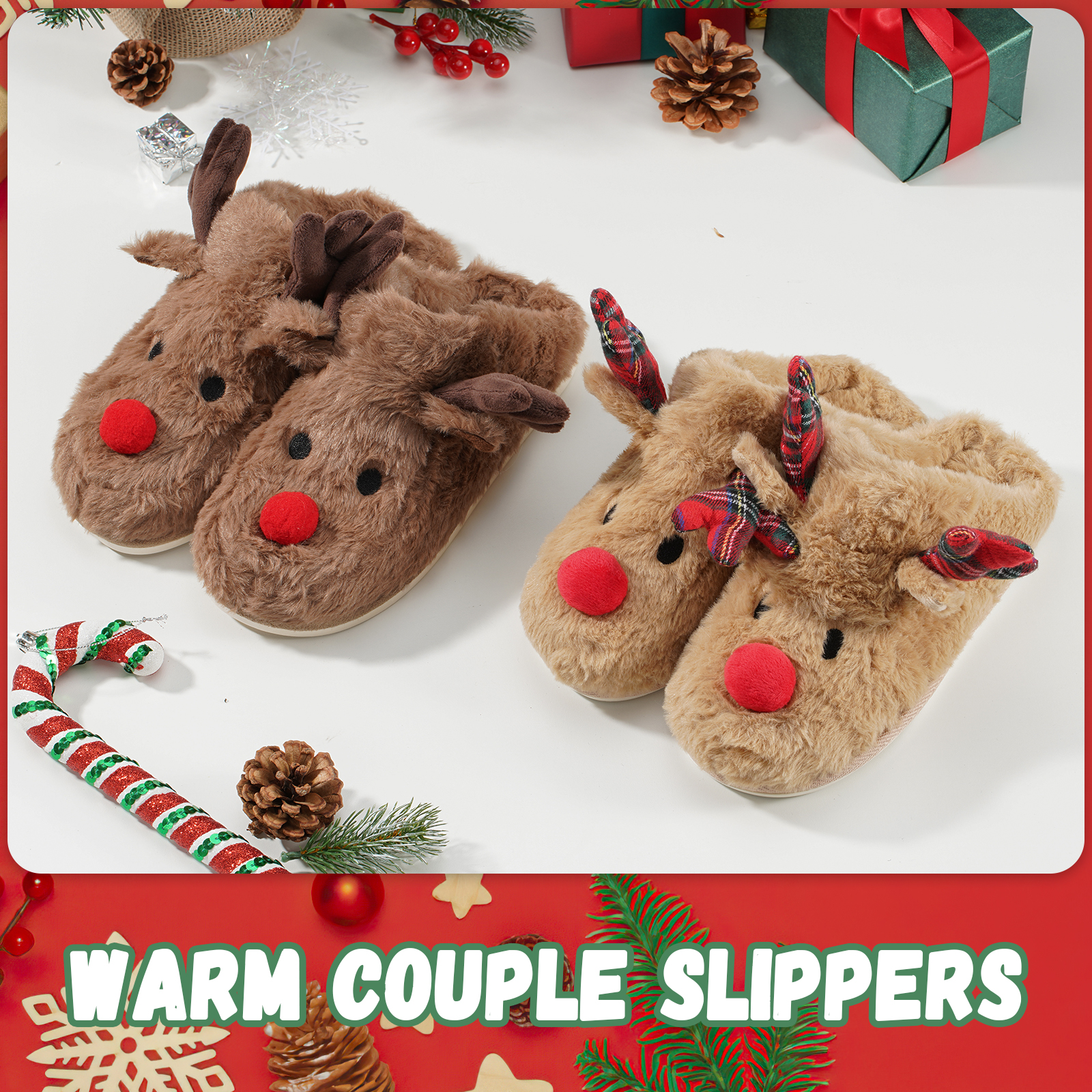 thumbnail video image 2 of Gilbin Womens-Mens Christmas Holiday Ugly Indoor Warm Fleece Slippers Sweater Reindeer Winter Soft Cozy Home Booties slipper, 2 of 5