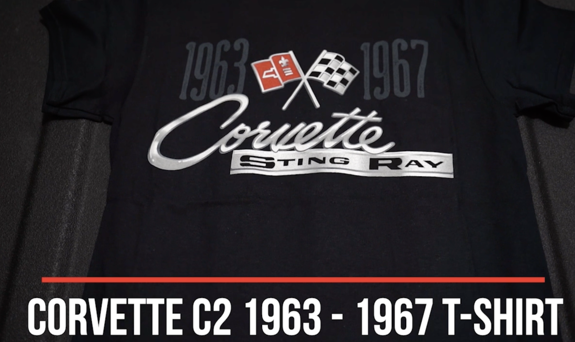 thumbnail video image 2 of JH Design Group Mens Chevy Corvette T-Shirt C2 Series Logo Black Crew Neck Shirt, 2 of 6