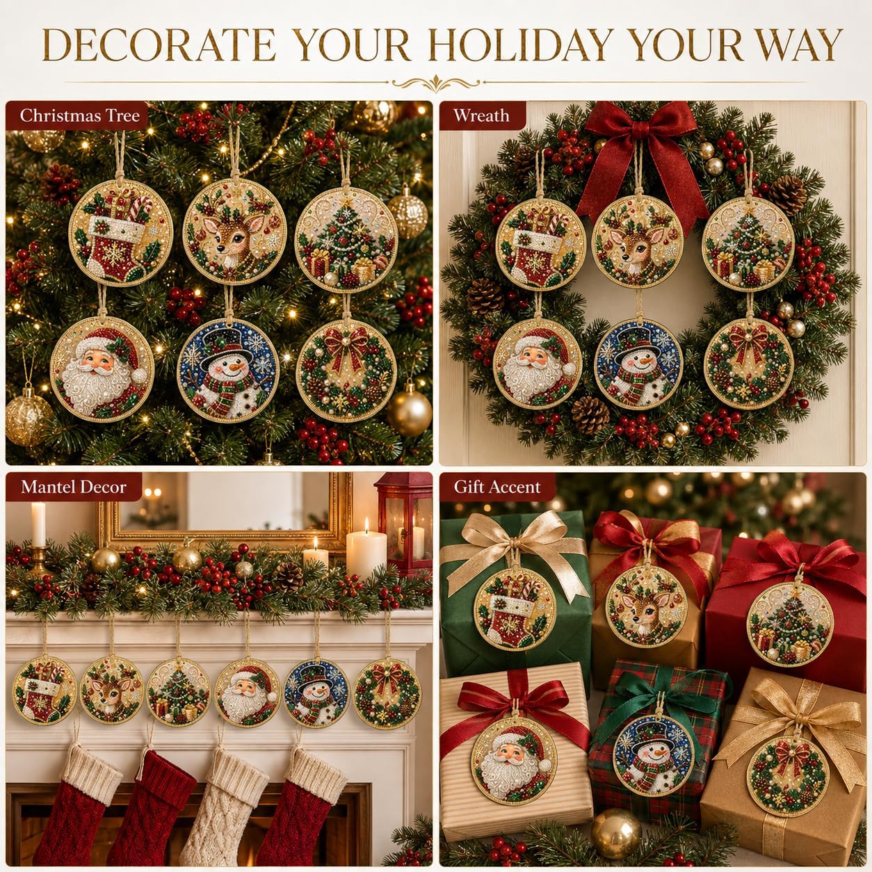 18/24PCS Christmas Diamond Art Ornaments Kit,Pearl Diamond Painting ...