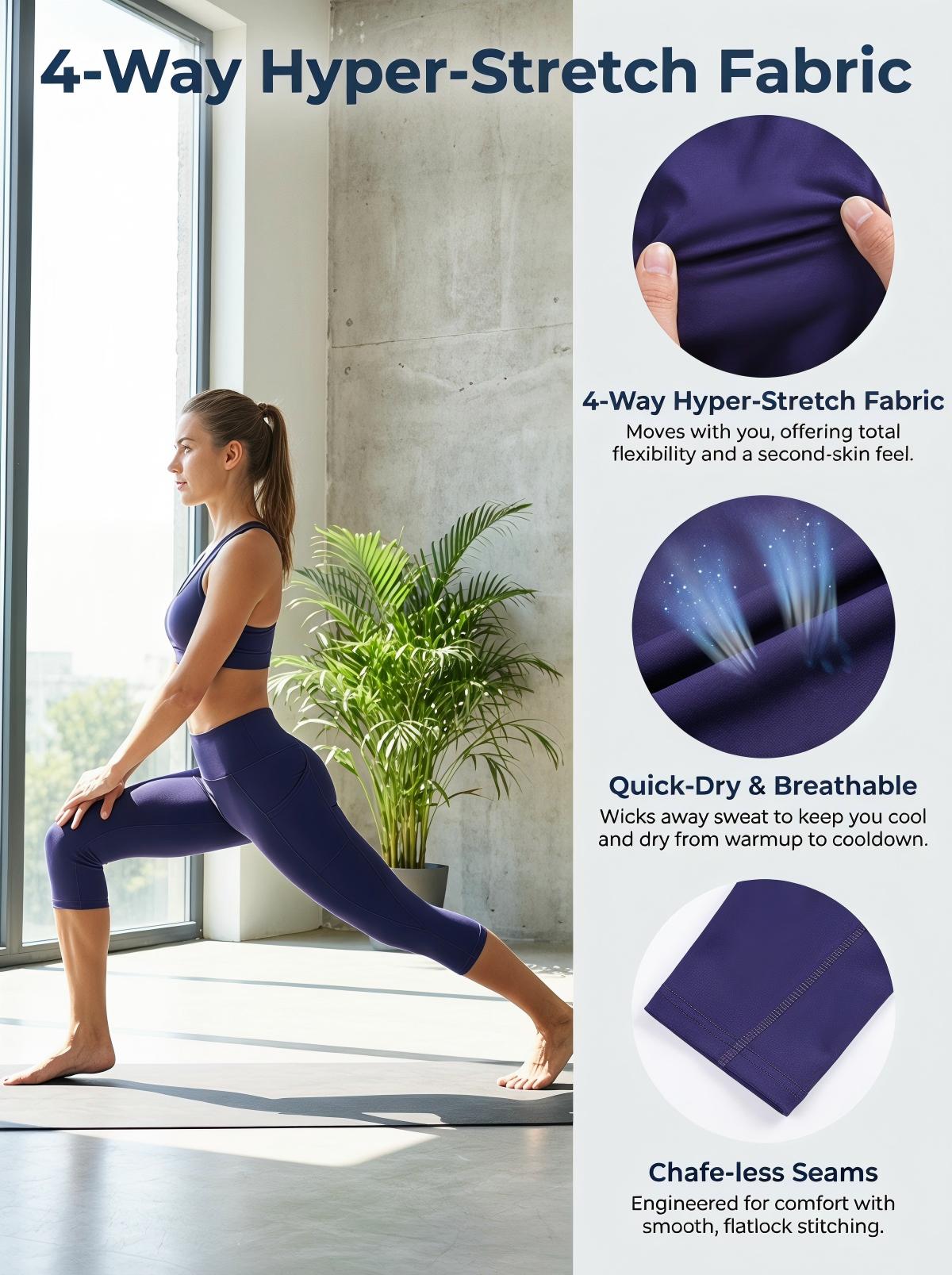 thumbnail video image 2 of Sexy Dance Women High Waist Capris Leggings Activewear Workout Running Cropped Pants with Pockets, 2 of 11