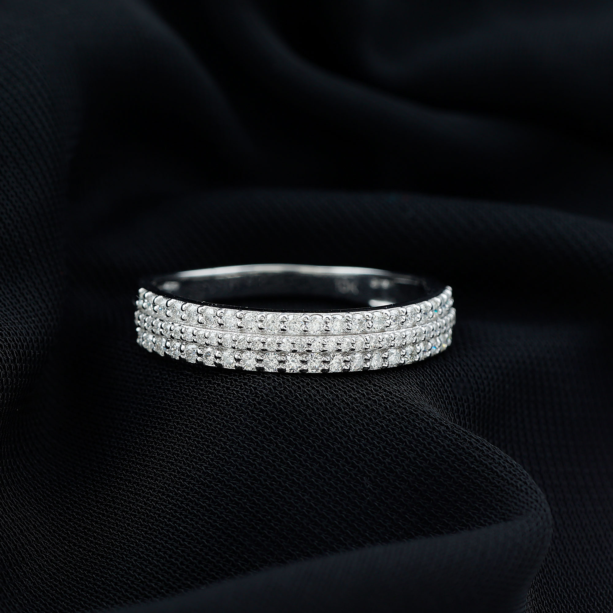 thumbnail video image 2 of Rosec Jewels Certified Moissanite Wedding Ring - 3 Row Half Eternity Band - D-VS1 Quality - Ready to Gift, 10K Yellow Gold, US 11.00, 2 of 9