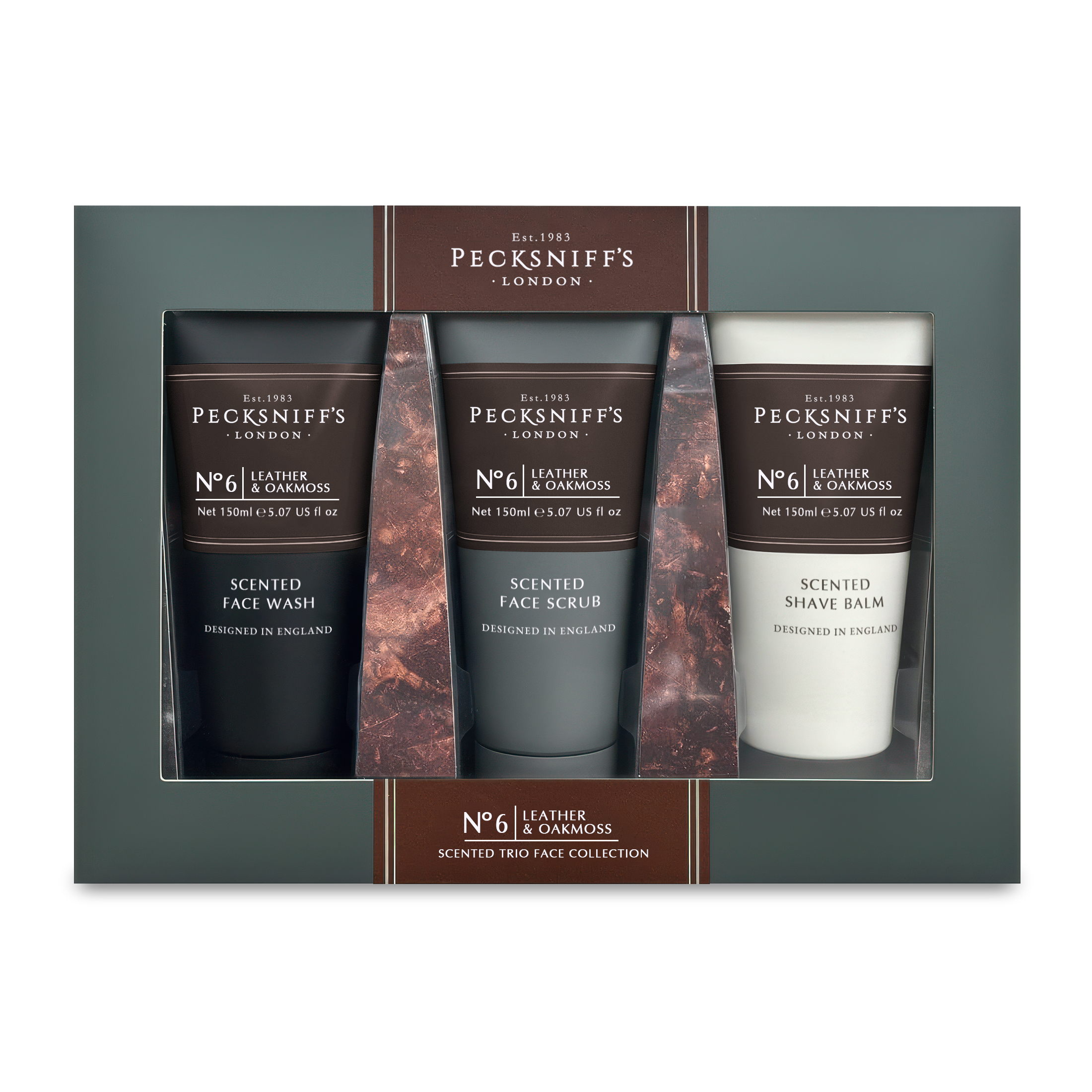 thumbnail video image 2 of Pecksniff’s Men’s Trio Face Collection – Leather & Oakmoss – Face Wash, Face Scrub & Shave Balm Gift Set, 3 x 75ml, 2 of 9