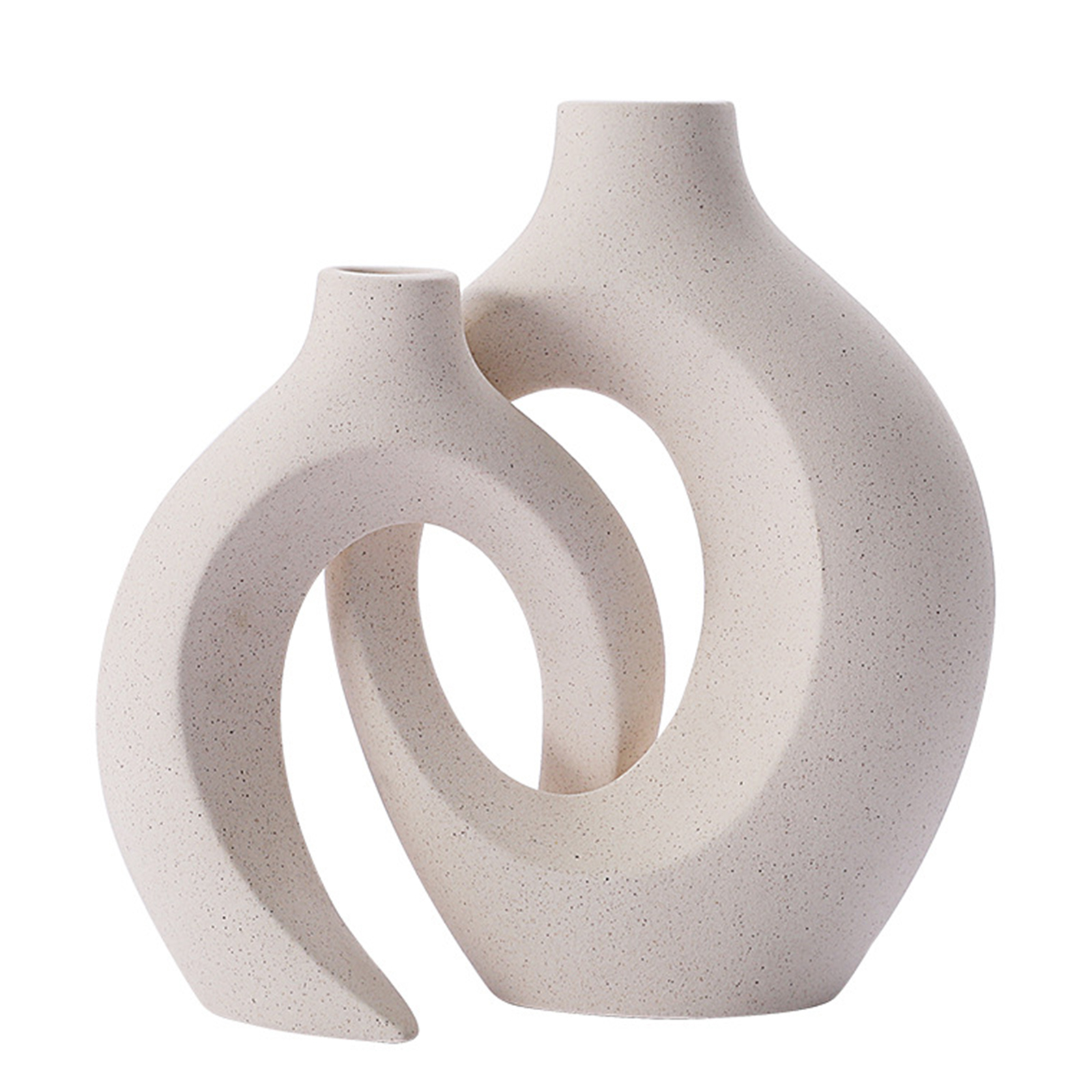 thumbnail video image 2 of Puseky Hollow Ceramic Vase Set of 2,  Off Beige Pampas Vases for Weddings, Dinner Table, Party, Living Room, Nordic Style Boho Flower Vase, 2 of 11