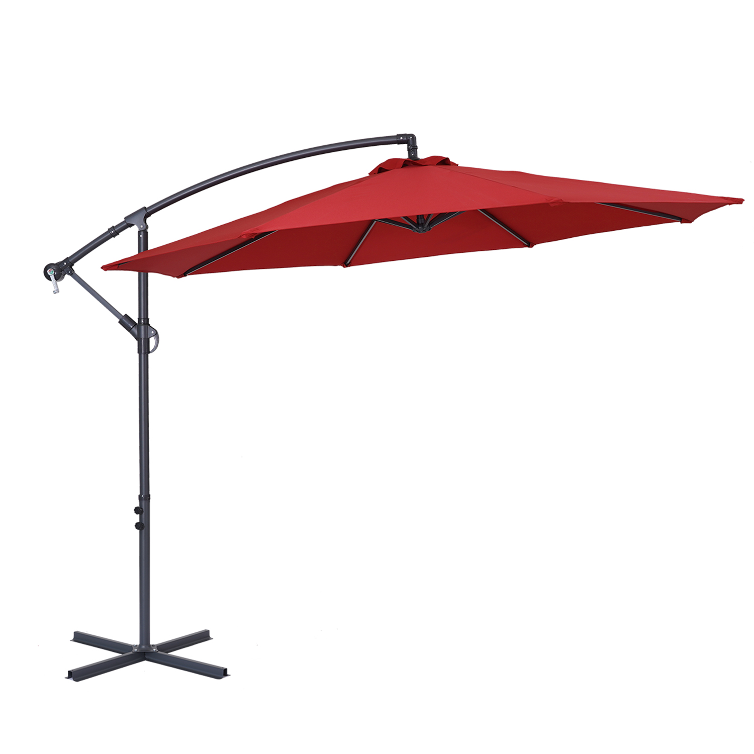 thumbnail video image 2 of ACEGOSESO 10ft Outdoor Offset Patio Hanging Umbrella with Steel Ribs for Deck, Balcony and Garden,Red, 2 of 8
