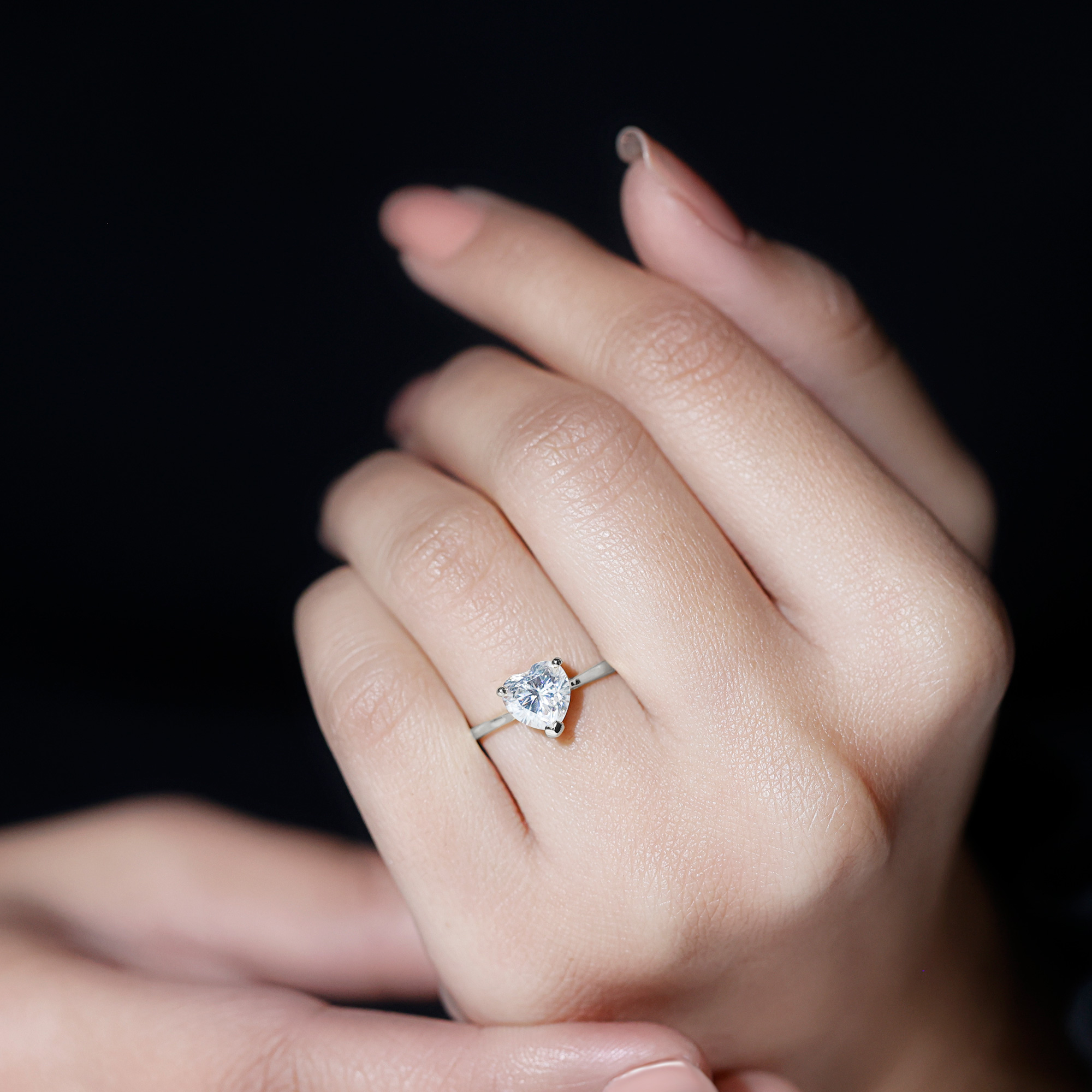 thumbnail video image 2 of Rosec Jewels Moissanite Heart Shaped Promise Engagement Ring 1 Carat - Moissanite Solitaire Ring - 7 mm - D-VS1 Quality, 925 Sterling Silver, US 4.00, 2 of 9