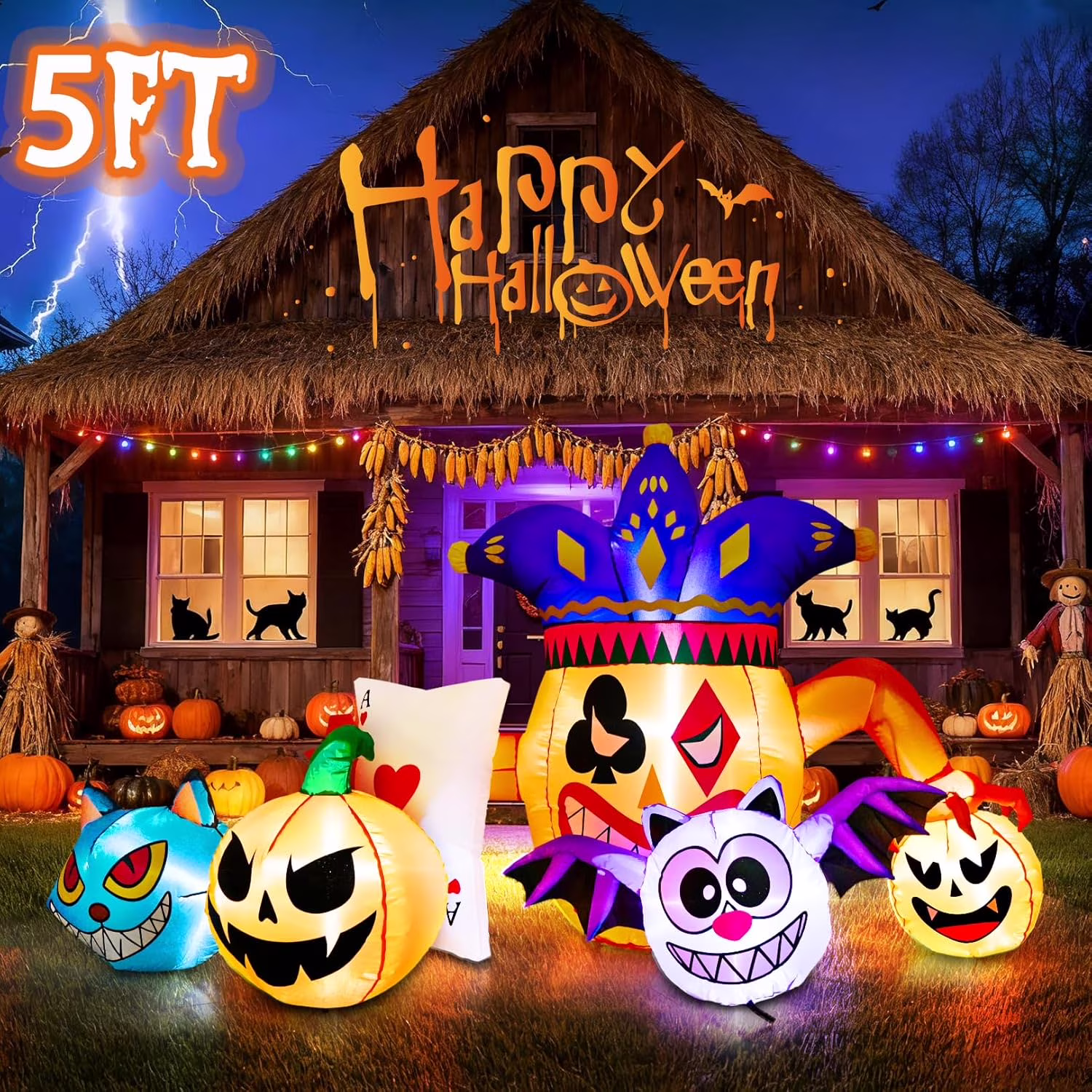 thumbnail video image 2 of Adnoom 3FT Halloween Inflatables Pumpkin Ghost, Blow Up Joker Owl Pumpkin Black Cat with Built-in LEDs, Halloween Indoor Outdoor Decoration for Holiday Party Garden, 2 of 8