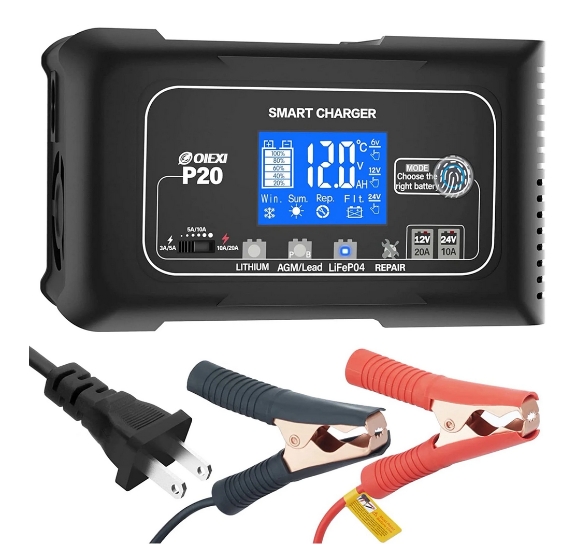 thumbnail video image 2 of 20-Amp Smart Battery Charger,Lithium,LiFePO4,Lead-Acid(AGM/Gel/SLA..) Car Battery Charger,Trickle Charger, Maintainer/Deep Cycle Charger,12V/20A and 24V/10A,for Boat,Motorcycle,Lawn Mower,Golf Cart.., 2 of 8