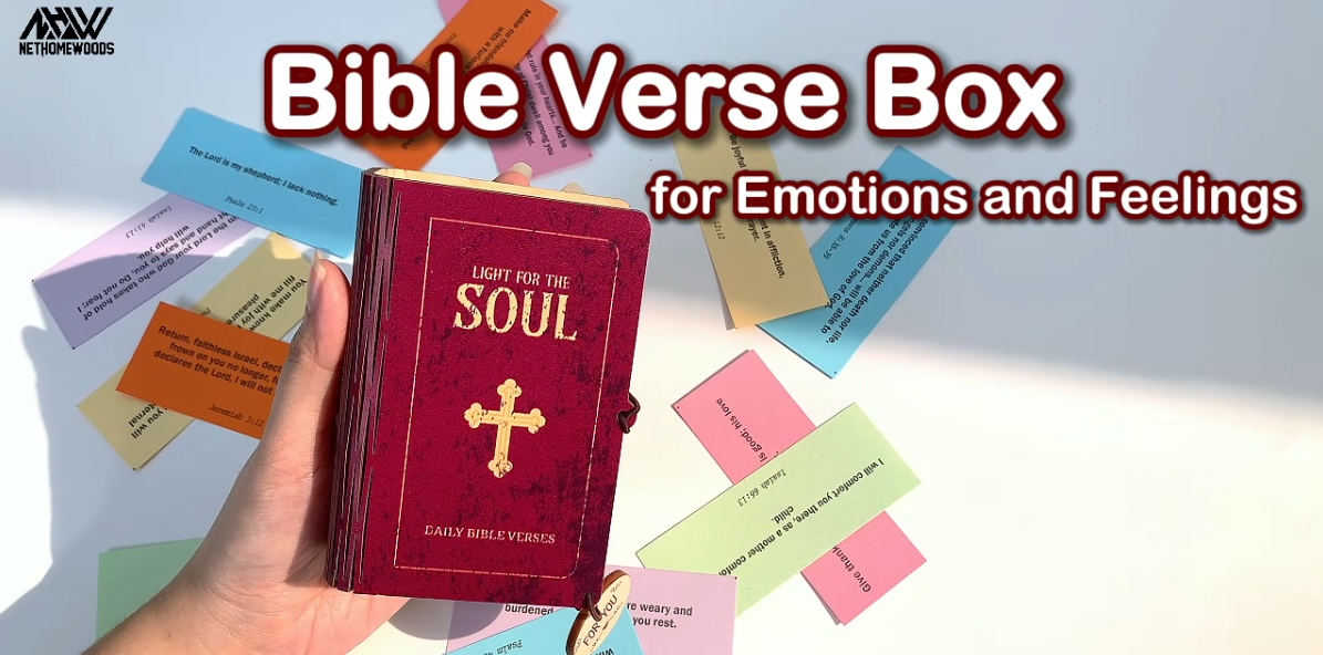 thumbnail video image 2 of Wooden Bible Verse Box, Emotional Scripture Prayer Cards, Religious Graduation Gift, Christian Gifts for Men and Women, Bible Accessories, 2 of 7