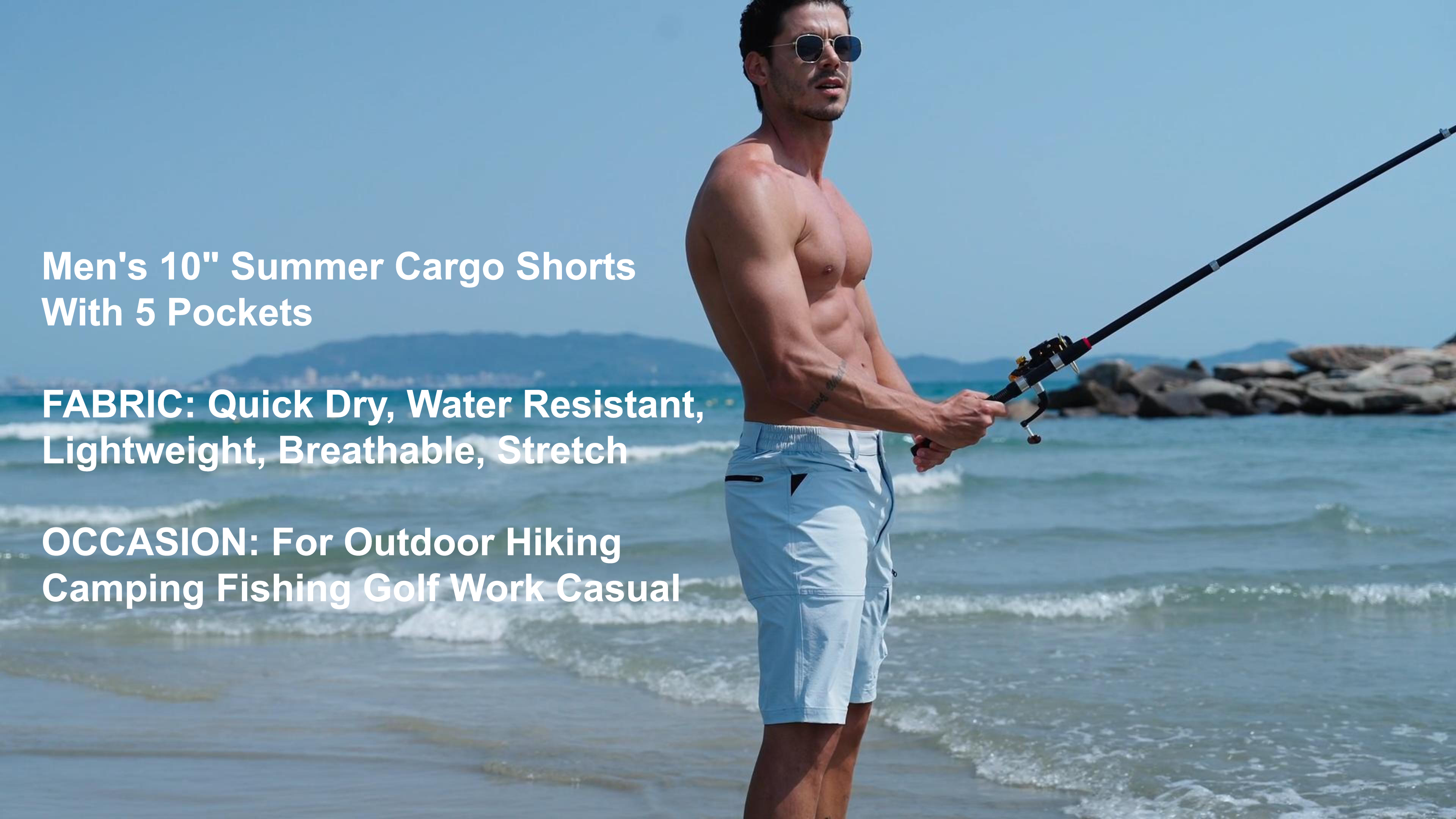 thumbnail video image 2 of TACVASEN Men's Summer Outdoor 10" Shorts Quick Dry Water Resistant Lightweight Cargo Shorts with 5 Pockets for Golf Hiking Sports Work Casual , Army Green, Size 40, 2 of 7