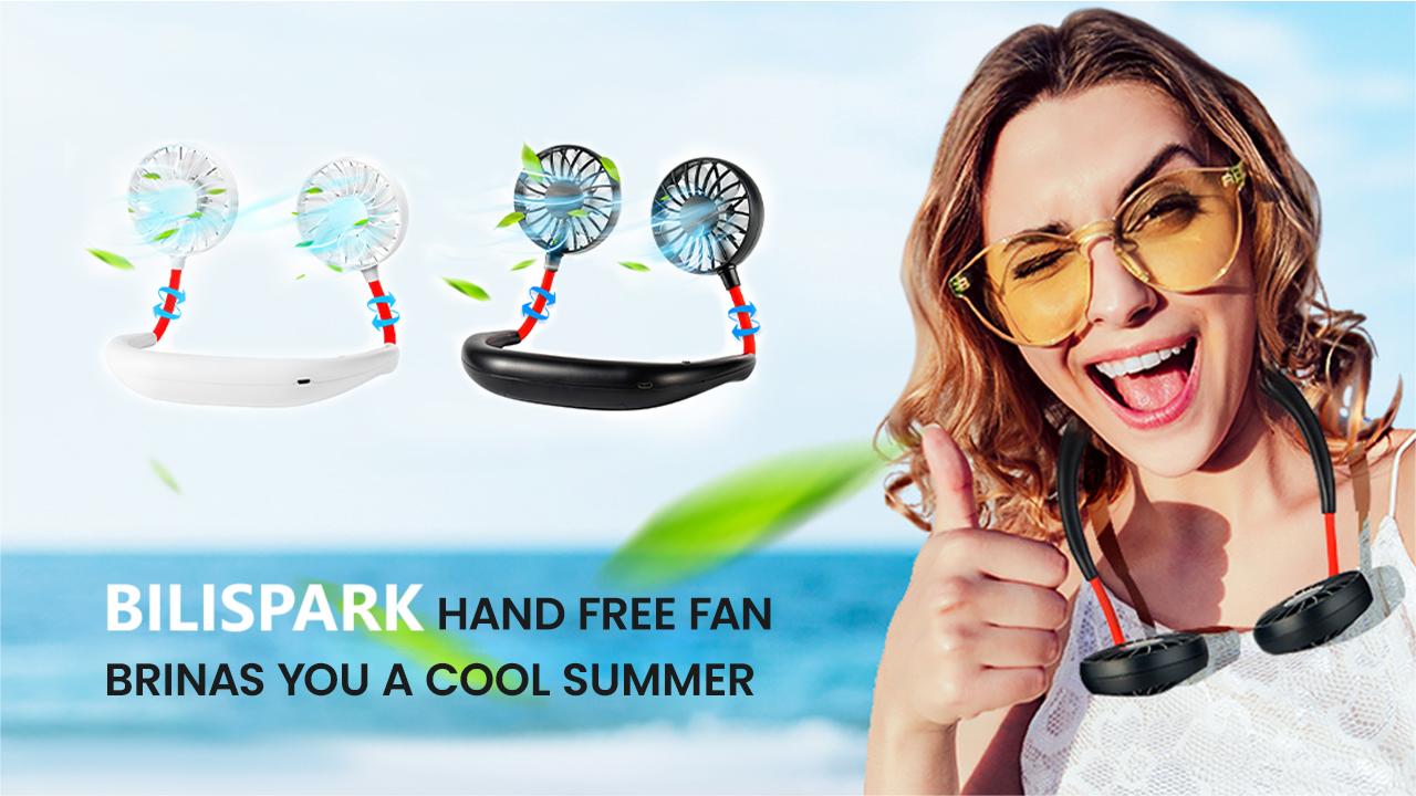 thumbnail video image 2 of Portable Neck Fan Rechargeable Personal Hand-Free Fan Mini USB Wearable Neckband Sport Fan, 3 Speed Adjustable, 360 Degrees Free Rotation Perfect for Working, Traveling, Office, Reading, 2 of 7