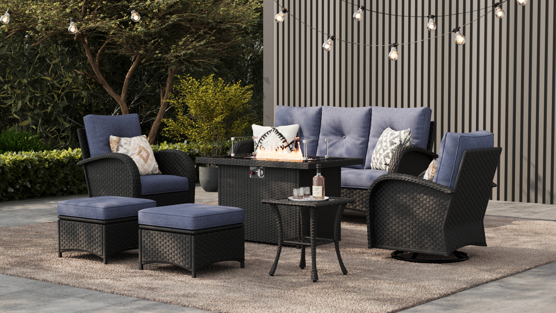 thumbnail video image 2 of LayinSun 6 Pieces Outdoor Patio Furniture Set, Rattan Wicker Sectional Swivel Rocker Chairs Sets, 2 of 10