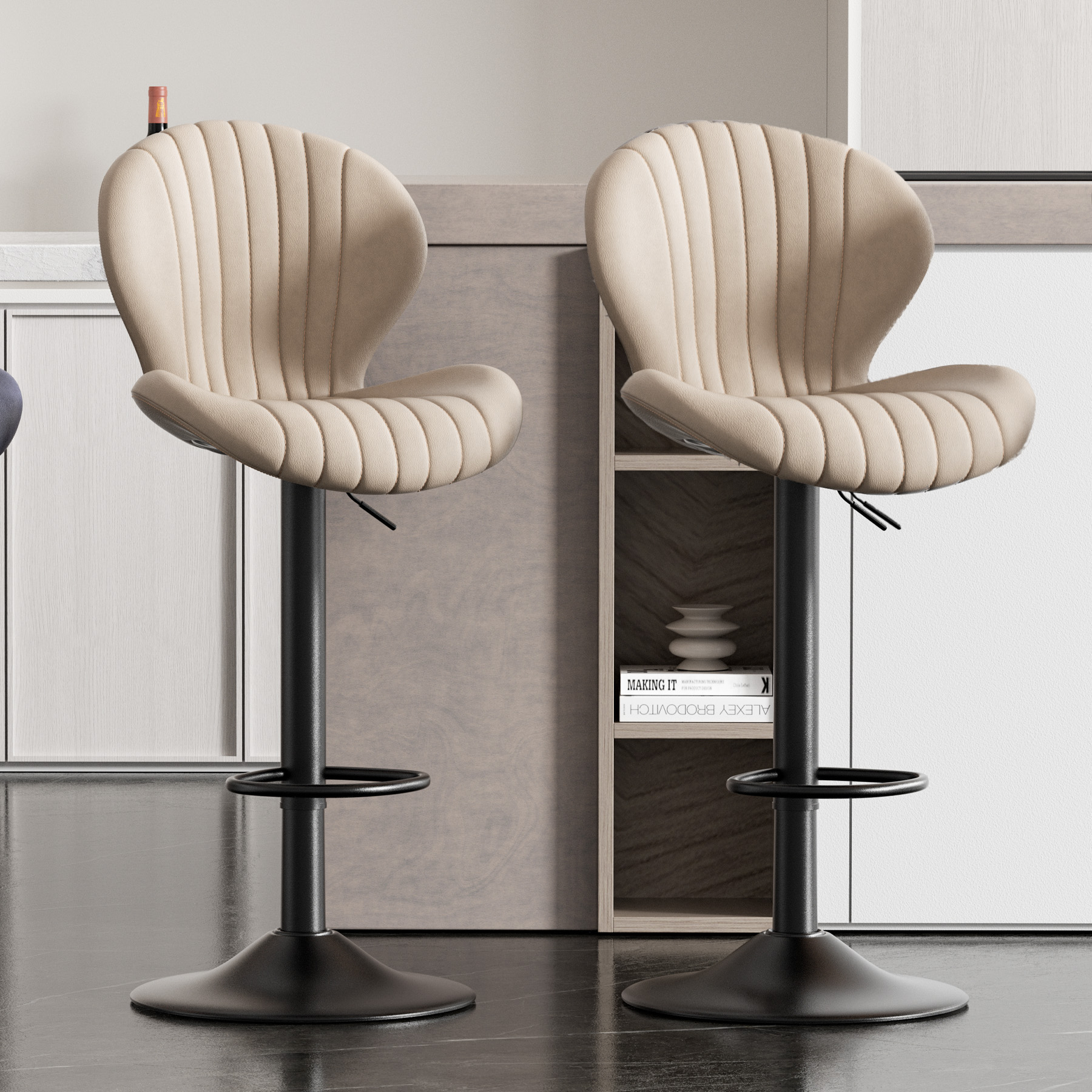 thumbnail video image 2 of Hawsaiy Bar Stools Set of 1, Modern Swivel Bar Chairs with Mid Back and Adjustable Seat Height,Dark Gray, 2 of 7