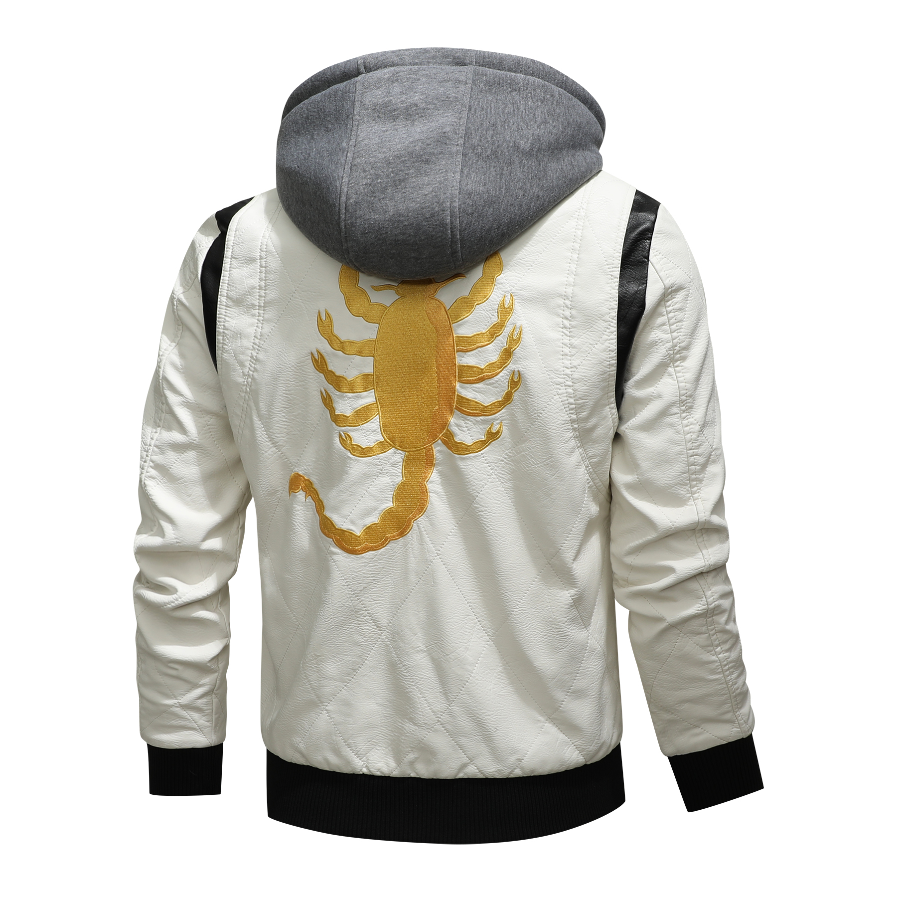 thumbnail video image 2 of Men's Embroidered Patchwork PU Leather Jacket, Youth Motorcycle Coat, Detachable Hat, Fashionable Outerwear for Casual Wear, 2 of 8