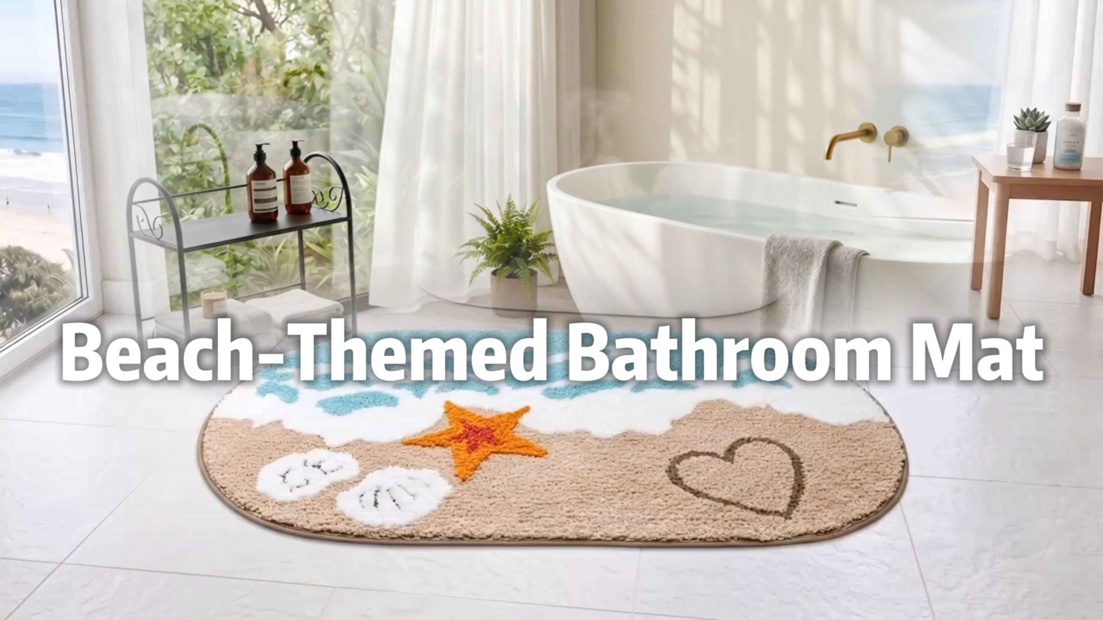 thumbnail video image 2 of Blue Beach Bathroom Rugs Microfiber Nautical Cute Coastal Bath Mats, Non Slip Quick Dry Absorbent Bath Rugs with Starfish Seashell, Machine Washable, 20"x32", 2 of 8