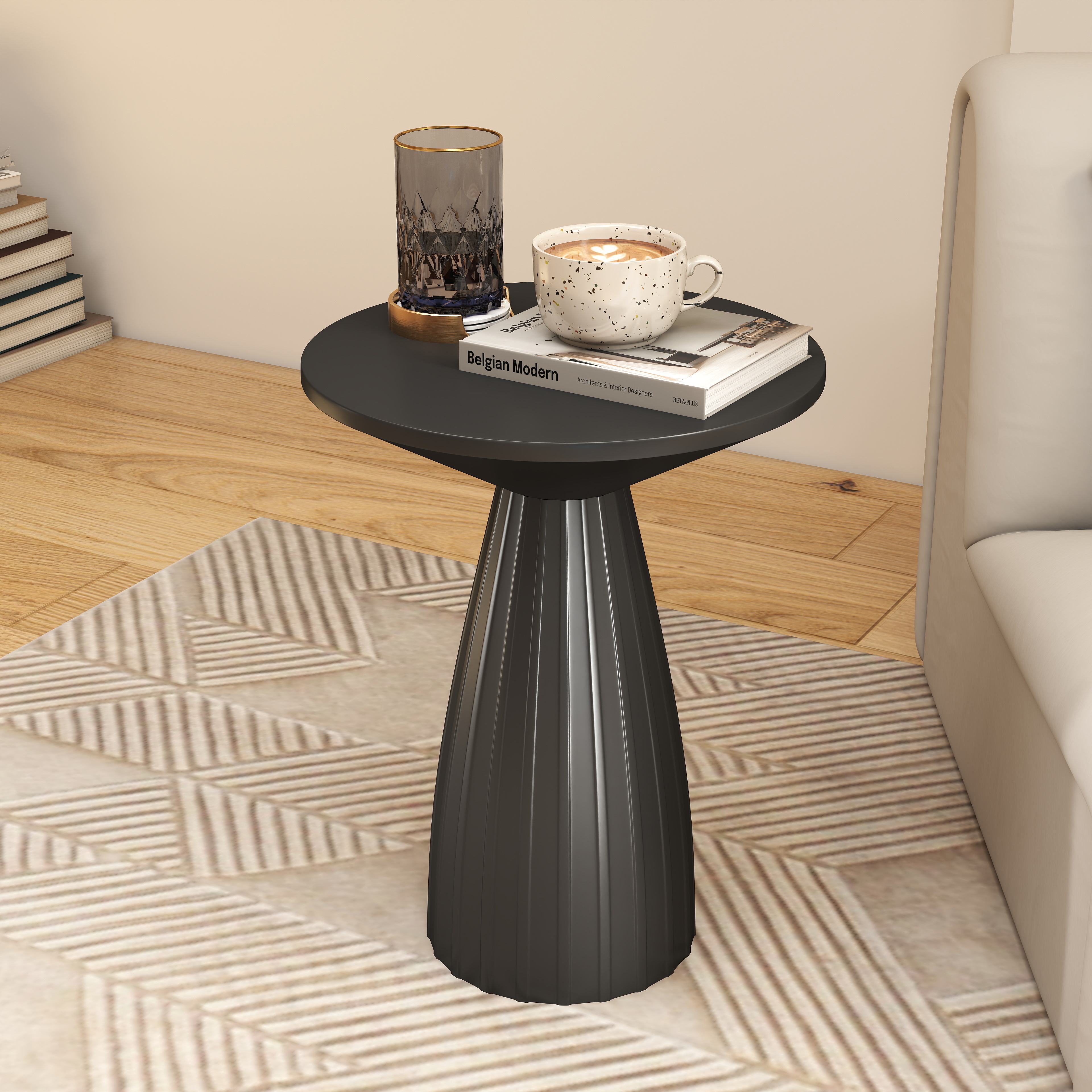thumbnail video image 2 of Oubayajia Round Side Table, Small Couch End Table Drink Table, Metal, Black, 2 of 9