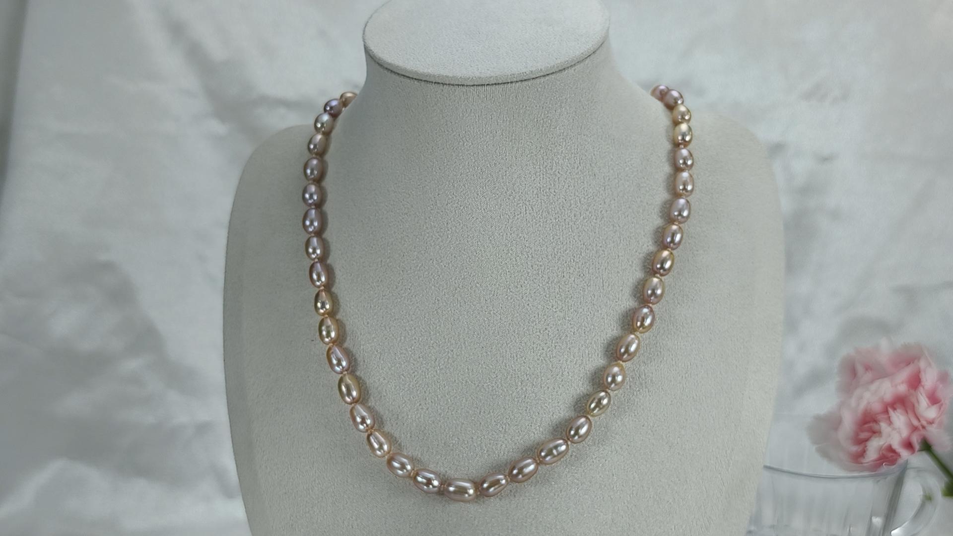 thumbnail video image 2 of Yami 7-8mm Pink Purple Cultured  Pearl Necklace 925 Sterling Silver 18+2in Valentine's Day Jewelry Gift for Women, 2 of 13