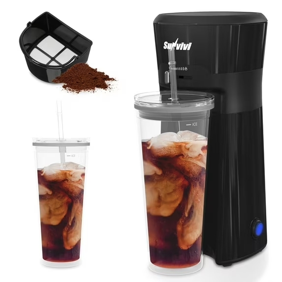 thumbnail video image 2 of Sunvivi Single Serve Coffee and Iced Tea Maker with Reusable Filter, Cold Brew Ice Coffee Maker, 2 of 8