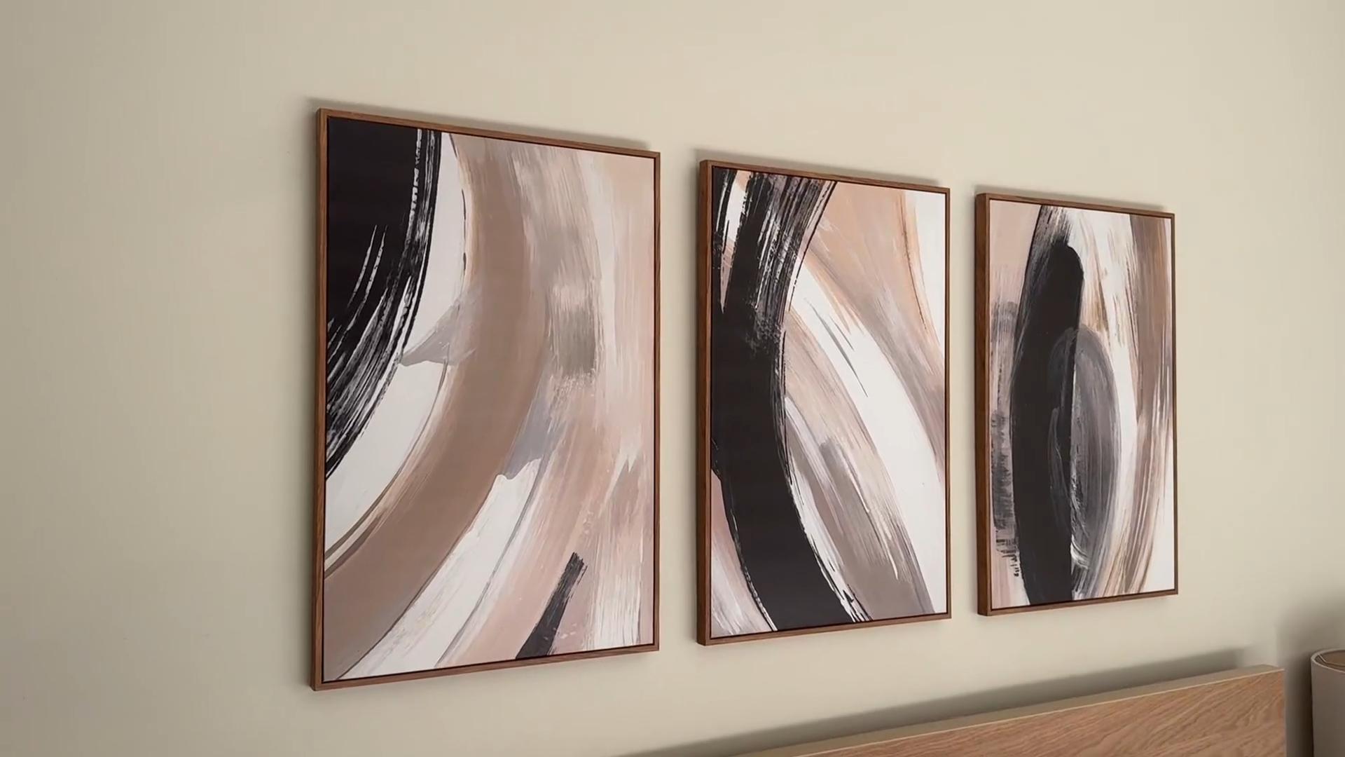 thumbnail video image 2 of SHENIFY Abstract Boho Art Framed Wood Blue White Grunge Geometric Wall Decor Minimalist Bohemian Bedroom Decor Canvas Prints for Living Room 16x24in3pcs FRAMED, 2 of 6