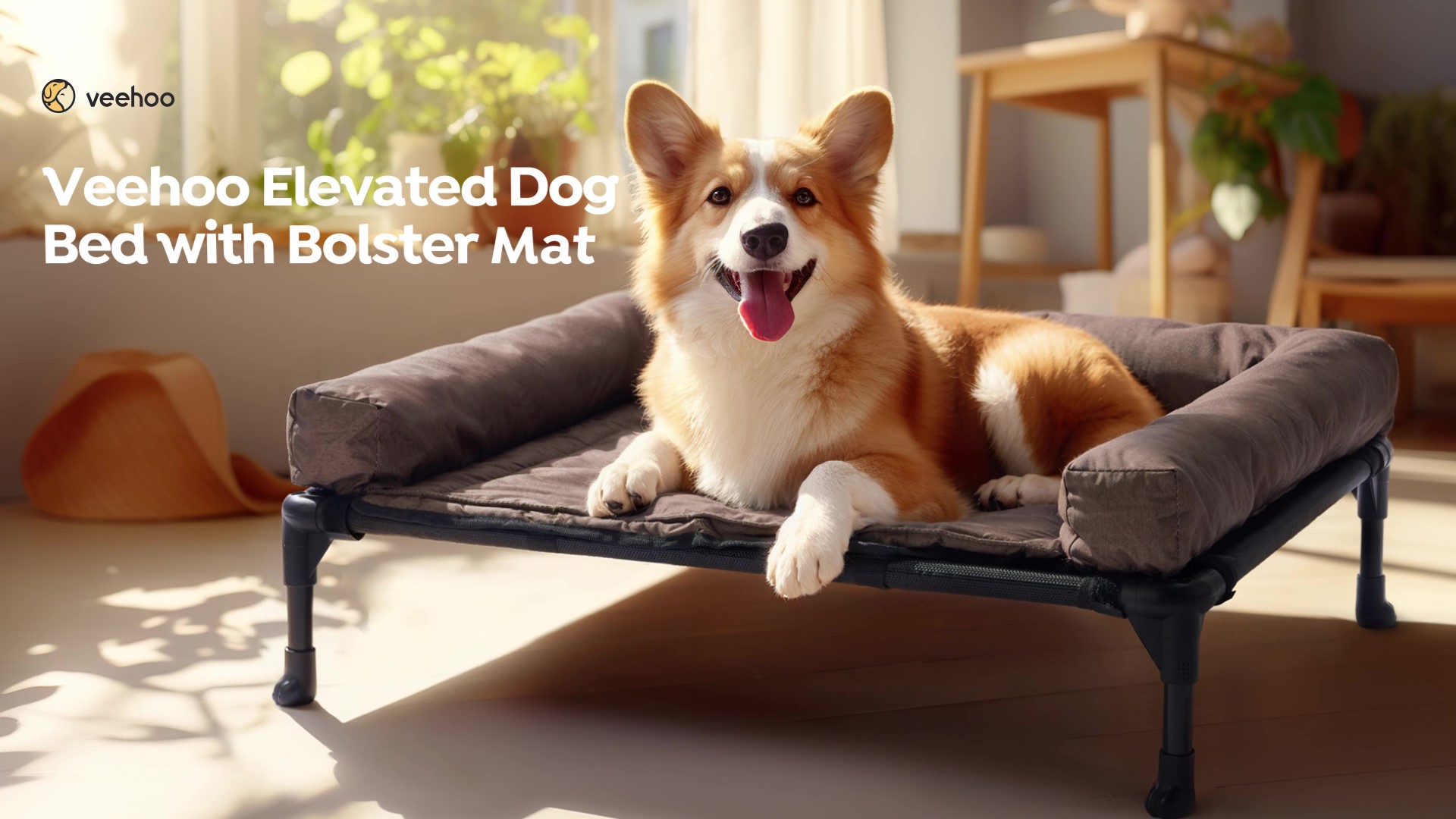 thumbnail video image 2 of Veehoo Cooling Elevated Dog Bed + Waterproof Removable Pillow-Top Mat, Dog Sofa Bed, Medium, Black, 2 of 8