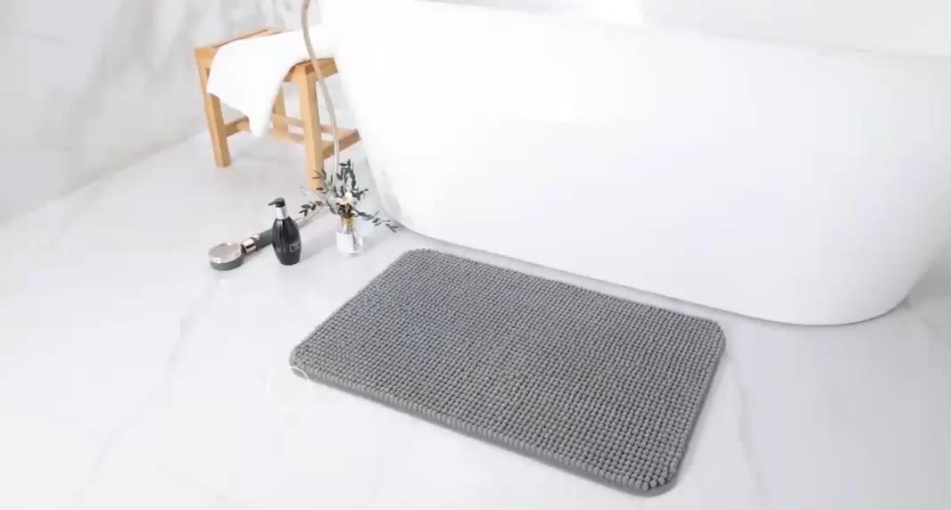 thumbnail video image 2 of 3 Pieces Bath Mat Set, Soft Chenille Bathroom Rugs Mat, Absorbent Spa Shaggy Bath Rugs Set, Machine Washable & Non Slip Bath Mats for Bathroom, Tub, Shower（Dark grey）, 2 of 10