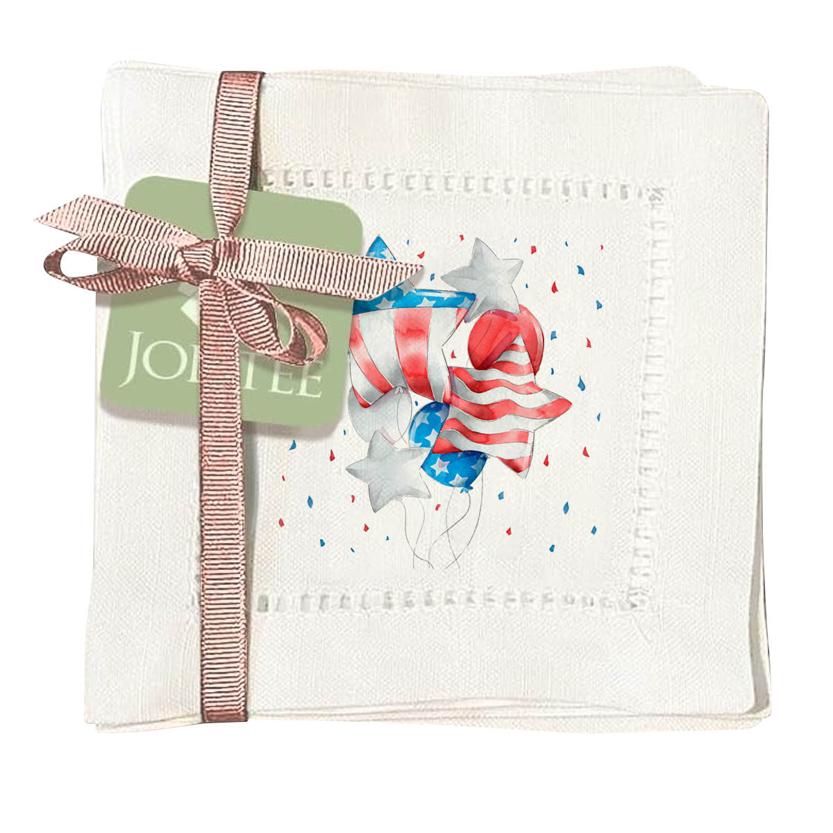 thumbnail video image 2 of Jolitee Decorative Hemstitch Cocktail Napkins, 6"x6" Washable Linen-Like Cloth Napkins, Handmade for Entertaining and Everyday Use (American Balloons), 2 of 9