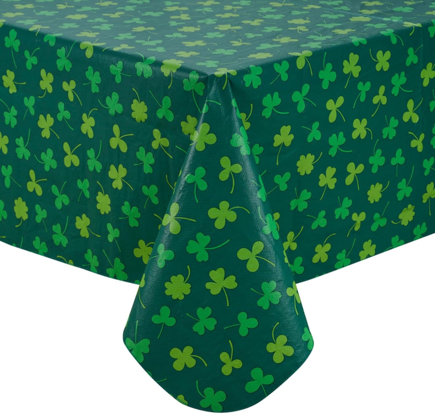 thumbnail video image 2 of Serafina Home St. Patrick's Day Irish Vinyl Flannel Backed Tablecloth for Dining Room Kitchen Table Decor: St. Pat's Lucky Shamrock Clovers Green White Yellow Gold St. Pats Dark Sham 52" x 52", 2 of 7