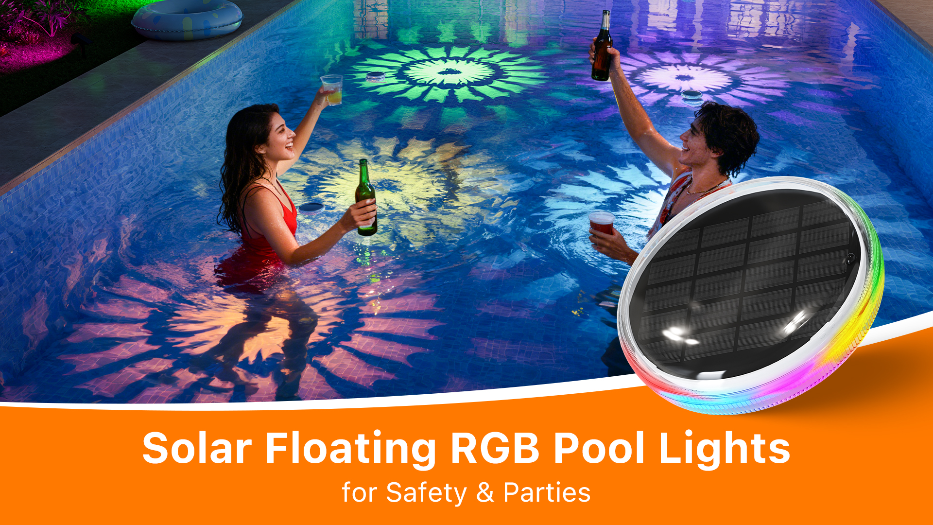 thumbnail video image 2 of Yinghao 2 Pack Solar Float Pool Lights with Control 3 Strobe Modes Waterproof Color Change LED Disco Party Ambient Lighting for Above Ground Pool, Yard Pond, 2 of 9