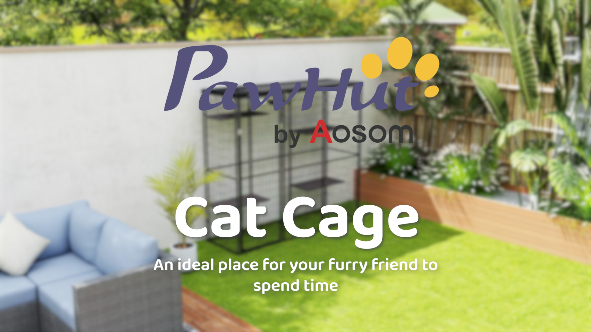 thumbnail video image 2 of PawHut Weld Wire Catio Outdoor Indoor, Cat Enclosure with Waterproof Cover, 4 Jumping Platforms, Hammock, for 1-3 Kittens, 69" x 22" x 62", Black, 2 of 10