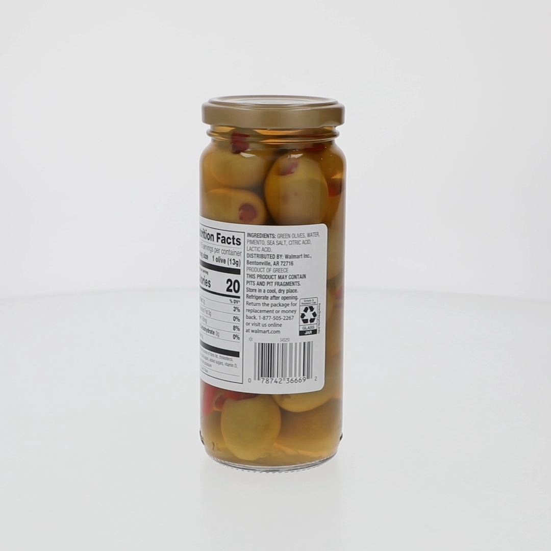 Great Value Stuffed Pimento Jumbo Queen Olives 7oz Jar Salty
