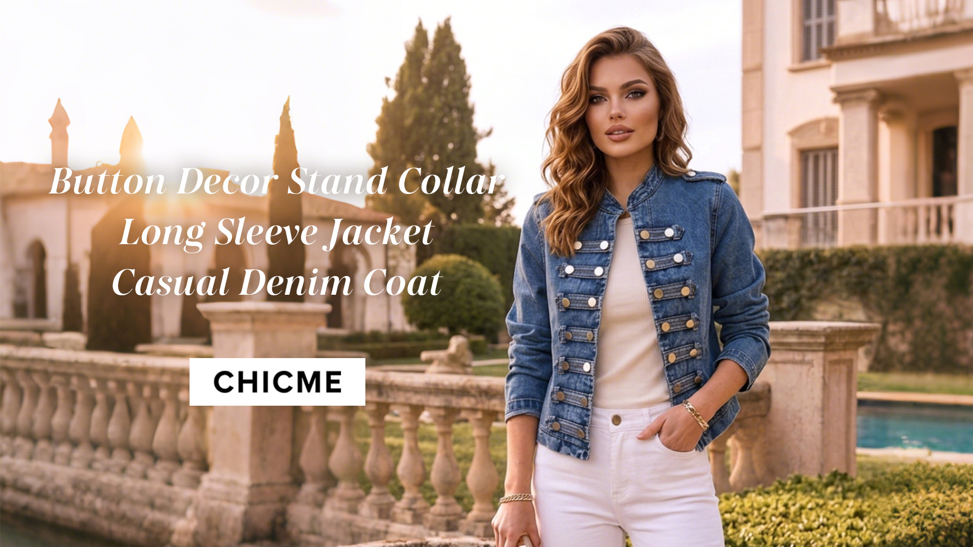 thumbnail video image 2 of ChicMe Women's Denim Jackets Button up Stand Collar Long Sleeve Jeans Jacket Casual Lightweight Fall Coat Blue-L, 2 of 9