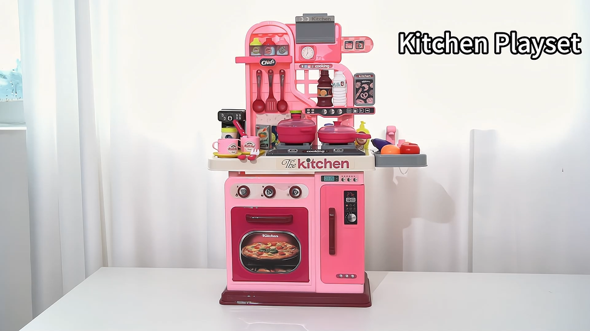thumbnail video image 2 of Hot Bee 34 inch Play Kitchen Toy Sets for Girls, Cooking Stove, Play Sink, Oven w/ Realistic Lights&Sounds, Birthday Christmas Toys Gift for Toddlers Girls Boys 3 4 5 6+, 2 of 9