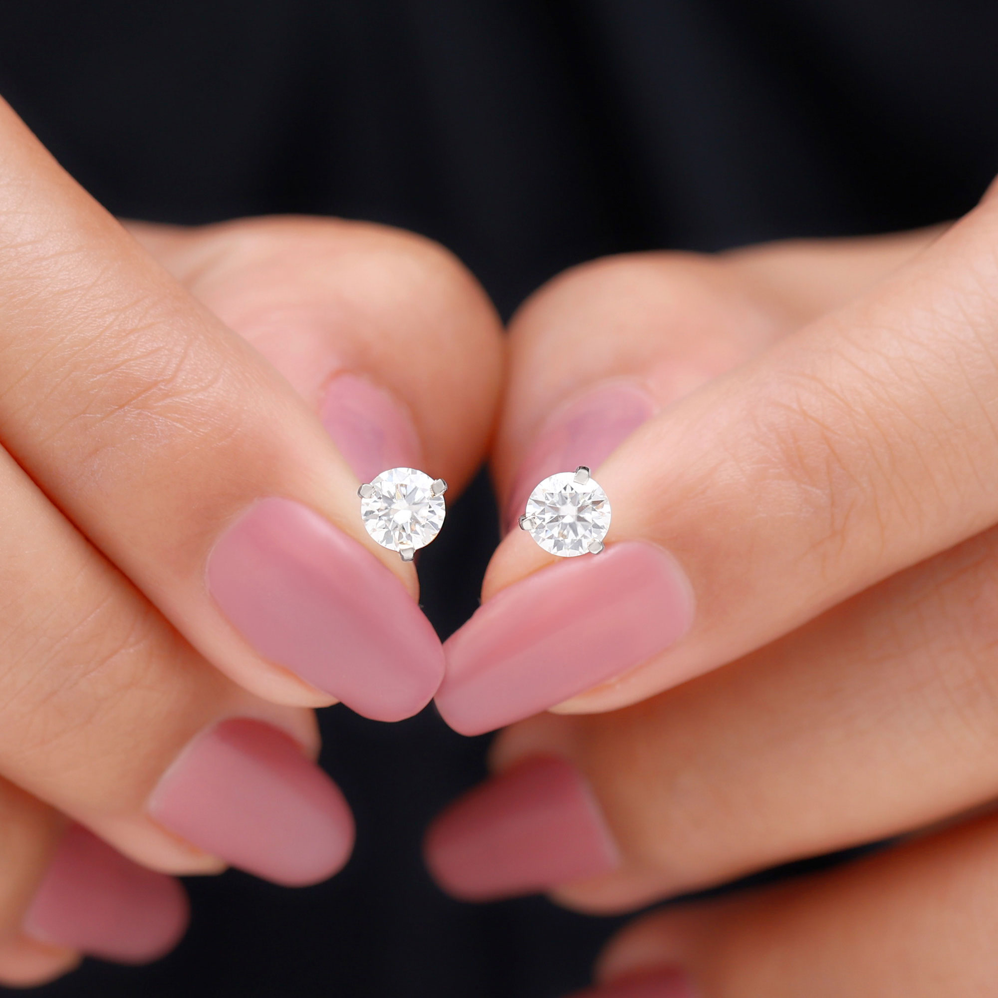thumbnail video image 2 of Rosec Jewels Lab Created Diamond Stud Earrings - Martini Earrings with Screw Back (1 Carat, 5 mm, EF-VS Grade), 14K White Gold, 2 of 8