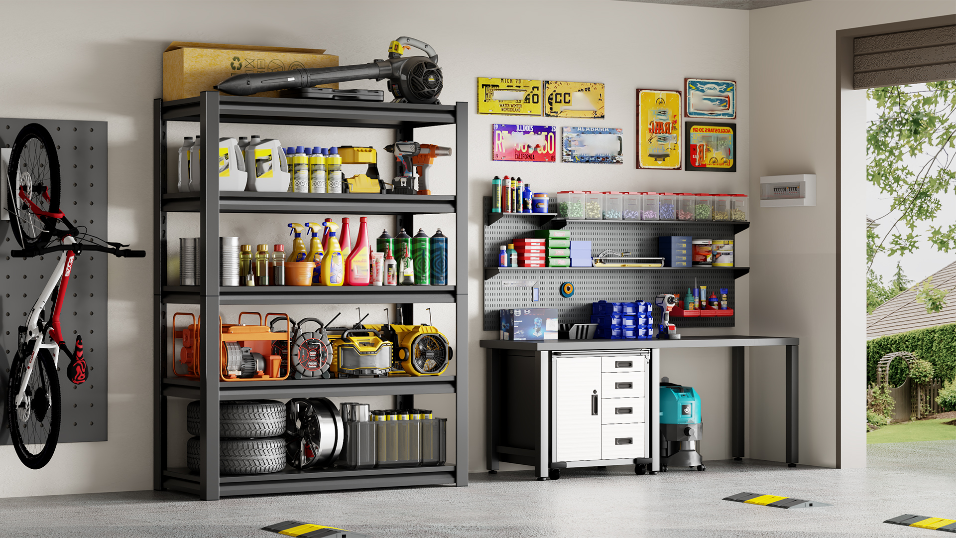 thumbnail video image 2 of 72" H Garage Shelving Unit, Garage Storage Shelves 2500LBS Heavy Duty Shelving, Adjustable 5 Tier Metal Shelving Utility Shelf, Storage Rack for Industrial, Warehouse, Basement (18" D*39" W*72" H), 2 of 10