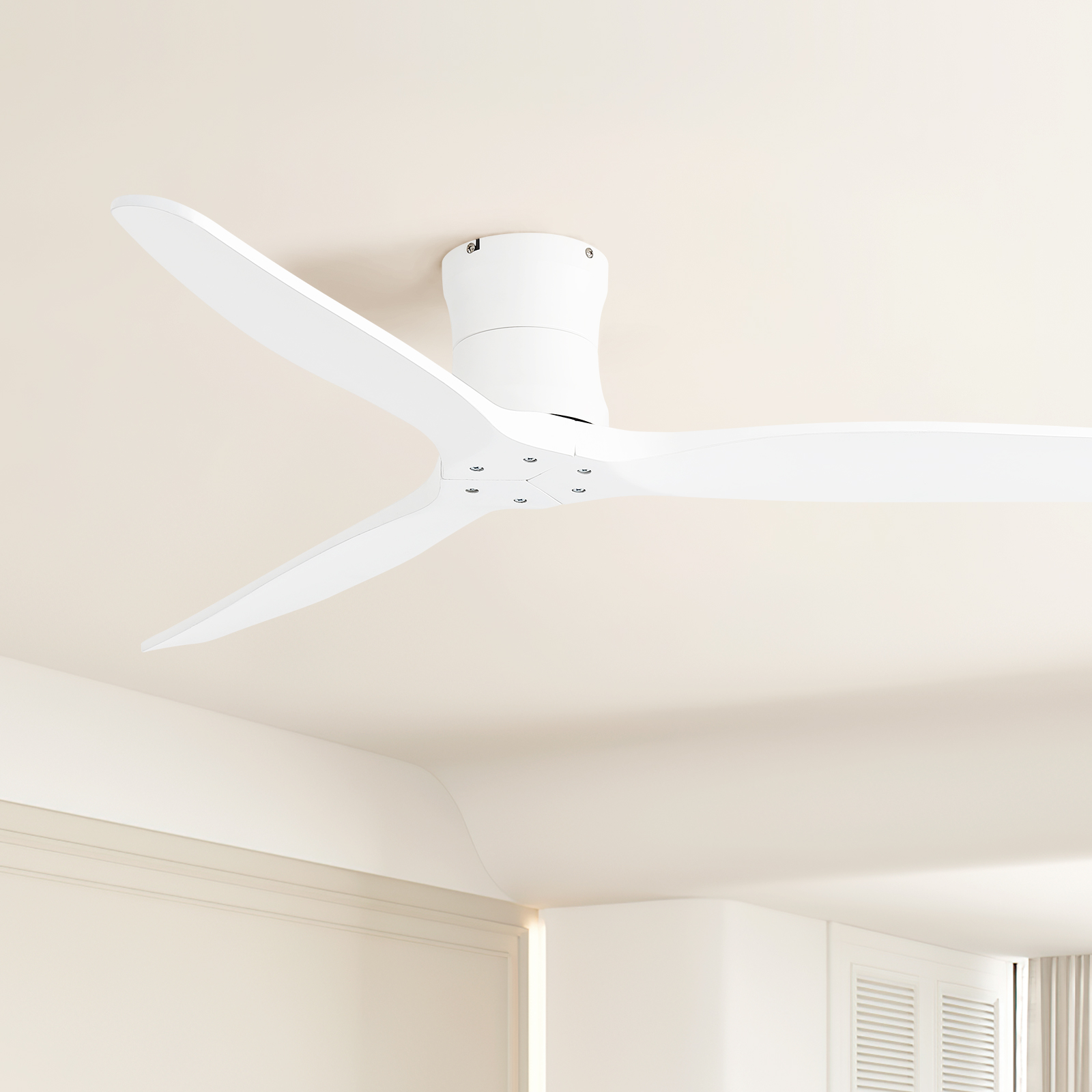 thumbnail video image 2 of Sofucor 52 Inch Matte White Flush Mount Ceiling Fan, 3 Solid Wood Blades, No Light, DC Motor with Remote, 2 of 11