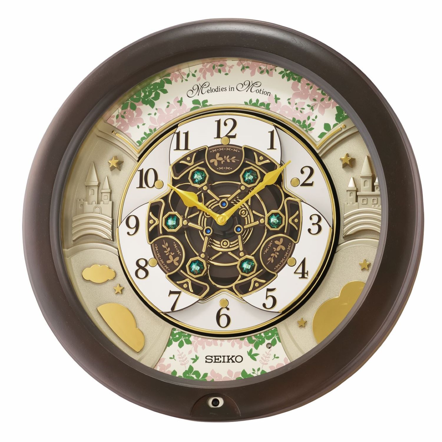 thumbnail video image 2 of Seiko Cherry Blossom Melodies in Motion Clock, Musical Round Quartz Analog QXM391NRH, 2 of 7