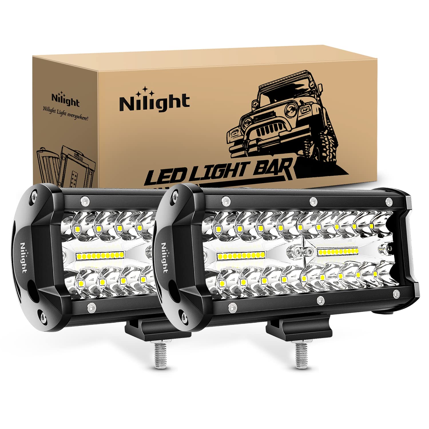 thumbnail video image 2 of Nilight 6.5" 2PCS 6.5" 120W Spot & Flood Combo Bar Driving Waterproof Led Work Light Triple Rows Off-Road Truck Car ATV SUV Jeep Cabin Boat, 2 of 7