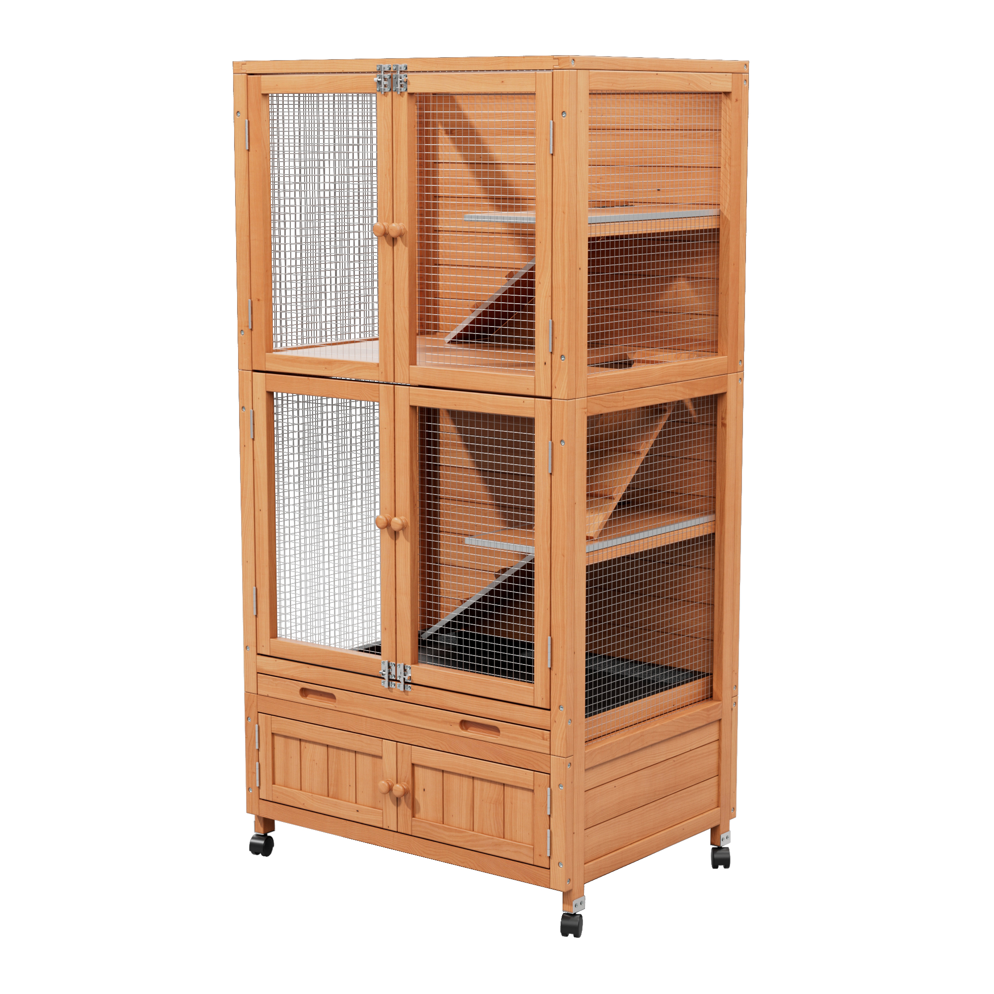 4-Tier Wooden Large Hamster Cages on wheel with 6 Magnetic Doors and ...