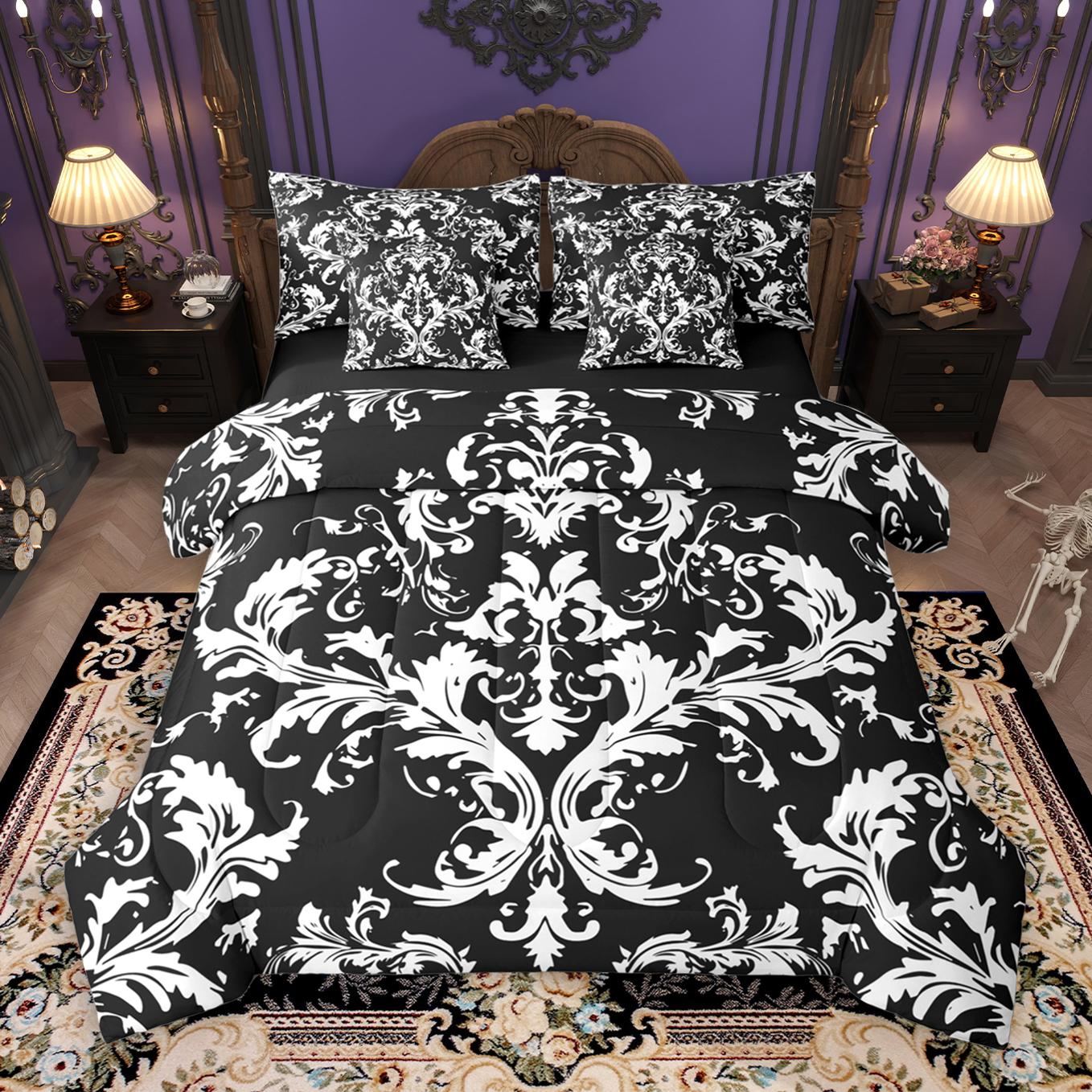 thumbnail video image 2 of Manfei Retro Damask Jacquard 7-Piece Twin Bedding Sets,Baroque Flower Floral Bedding Comforter Set,White Black Sheet Sets For Adult,Super Cozy Room Decoration Reversible, 2 of 9