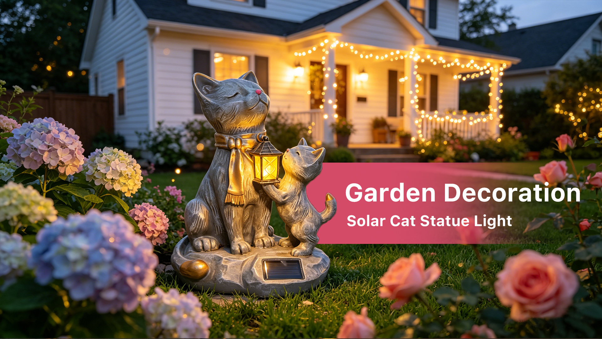 thumbnail video image 2 of Yinghao 9.8" Solar Cat Resin Garden Statues Outdoor Lights with Lanterns Waterproof Animal Figurine Outside Decorations for Yard Ornaments Unique Gift, 2 of 9