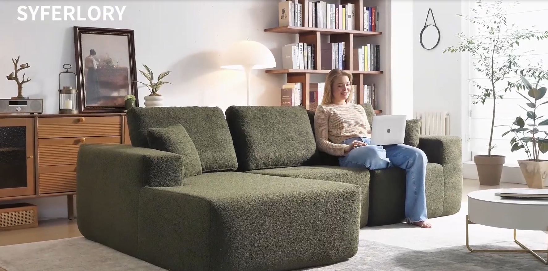 thumbnail video image 2 of 140 '' Oversized U-Shaped Chaise Sofa Modern Modular Cloud Couch with Deep Seating Upholstered Sofa for Living Room Bedroom,No Assembly Required, Black(Teddy Fabric), 2 of 10