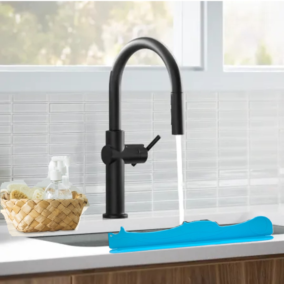thumbnail video image 2 of Silicone Kitchen Sink Water Splash Guard Protector for Single Standard Sink 17.25 Inch Long 2 Inch Wide 3 Inch High-Ocean Blue, 2 of 12
