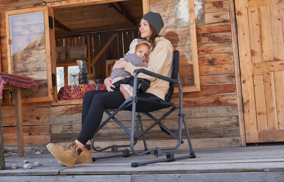 thumbnail video image 2 of EVER ADVANCED Rocking Camping Chair, Folding Swing Chair with Stand,Black, 2 of 16
