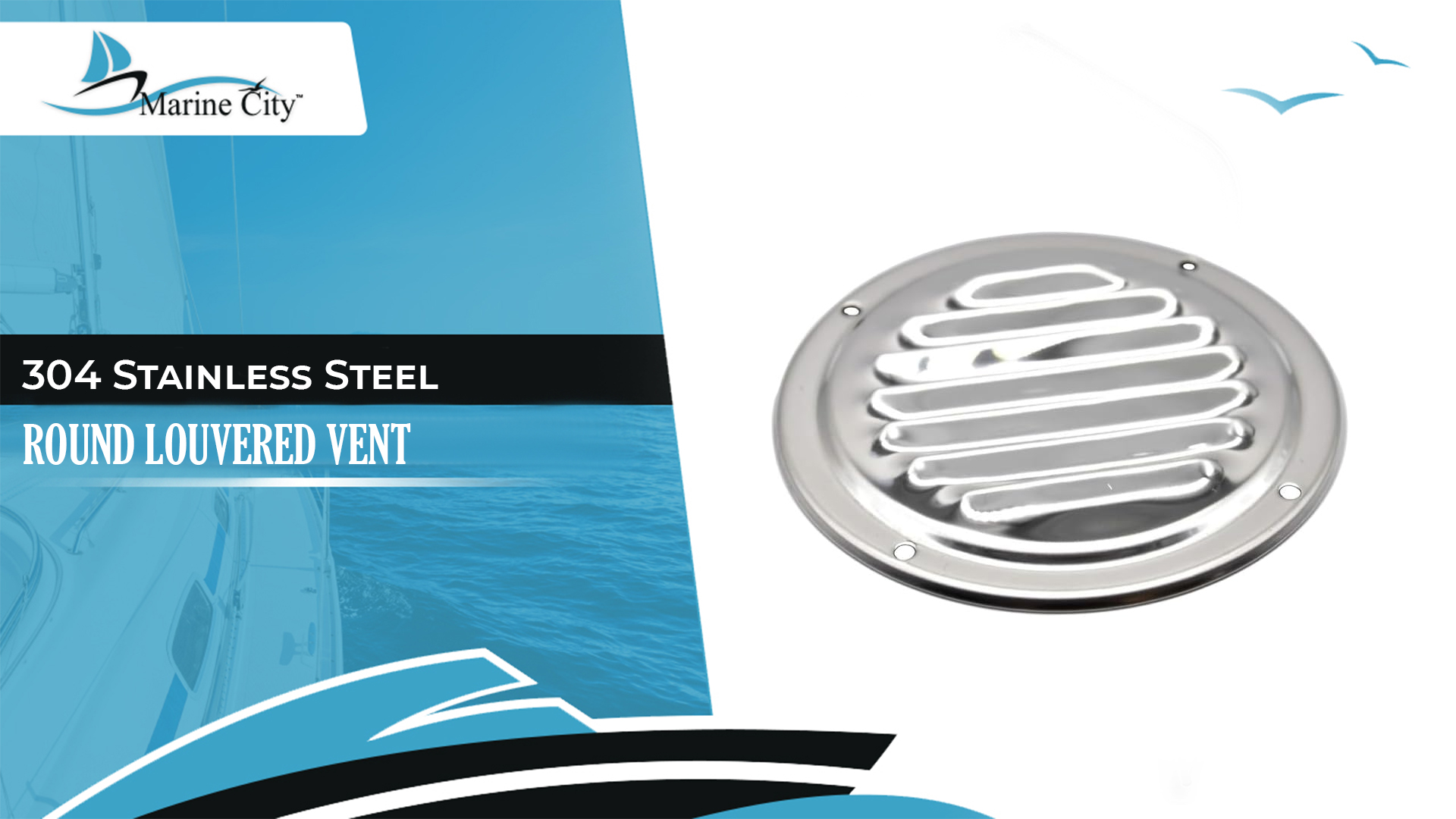 thumbnail video image 2 of MARINE CITY Round Louvered Vent, 304 Grade Stainless Steel, 6 Inches, Durable and Weather-Resistant, for Kitchen, Bathroom, Study Room, Roofing, Soffit Vents, Yachts, Caravan, 2 of 8