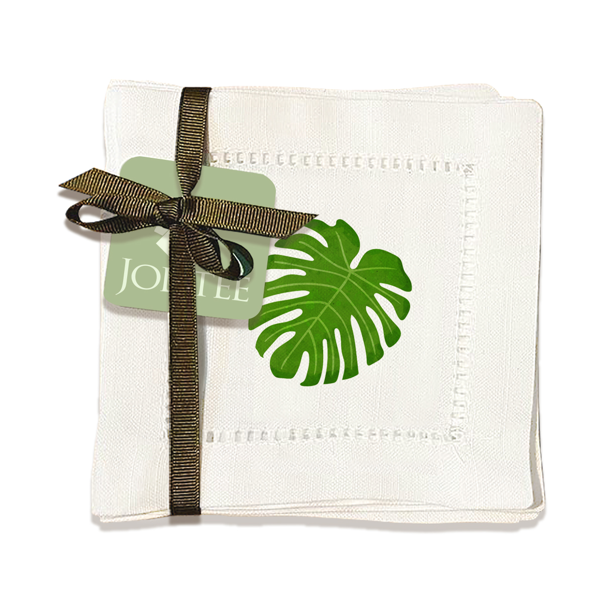 thumbnail video image 2 of Jolitee Decorative Hemstitch Cocktail Napkins, 6"x6" Washable Linen-Like Cloth Napkins, Handmade for Entertaining and Everyday Use (Monstera), 2 of 9