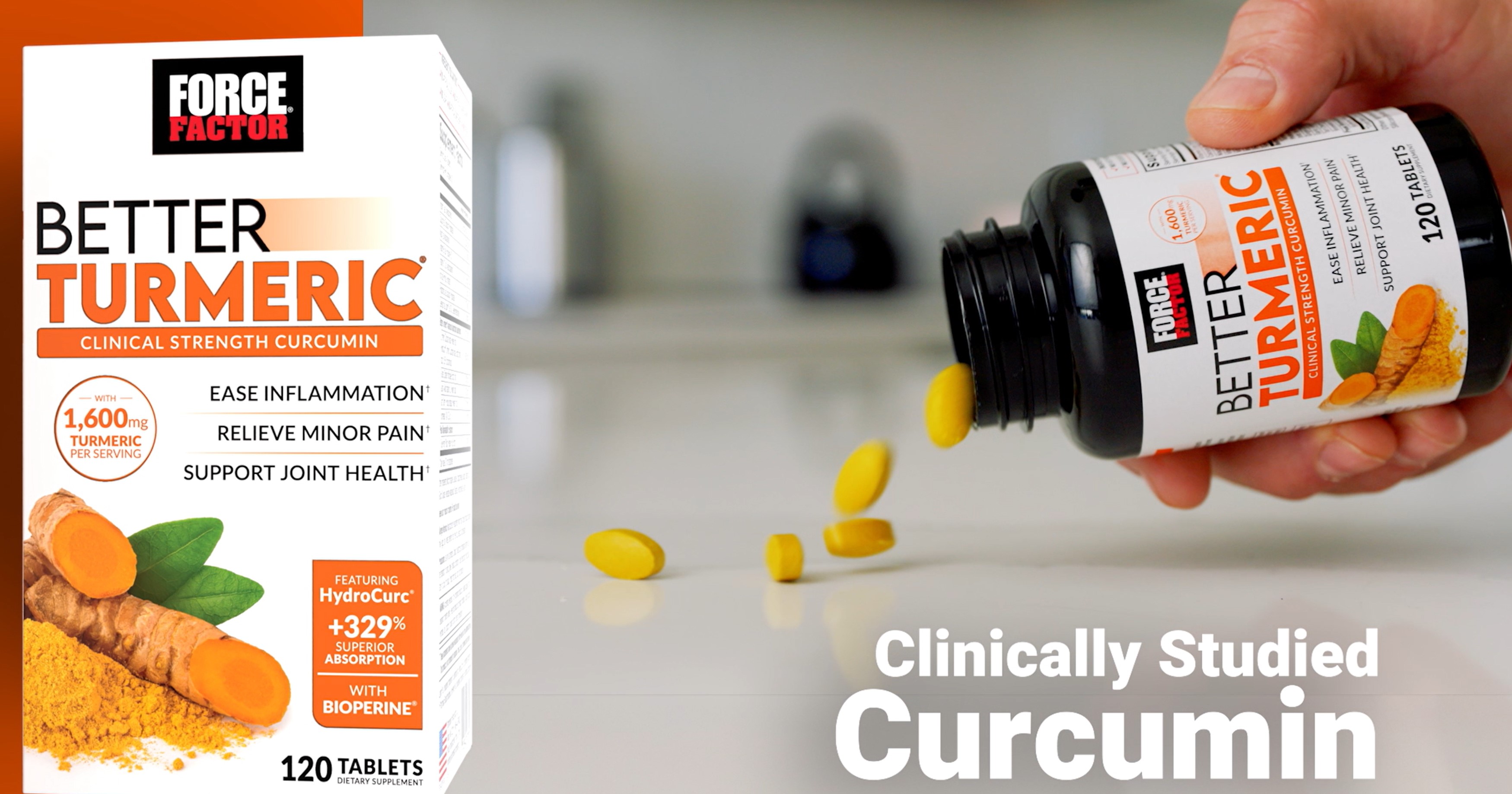 thumbnail video image 3 of Force Factor Better Turmeric, 1600mg Turmeric Curcumin Supplement with Ginger for Joint Health & Inflammation Support, Clinical Strength, 120 Tablets, 3 of 13
