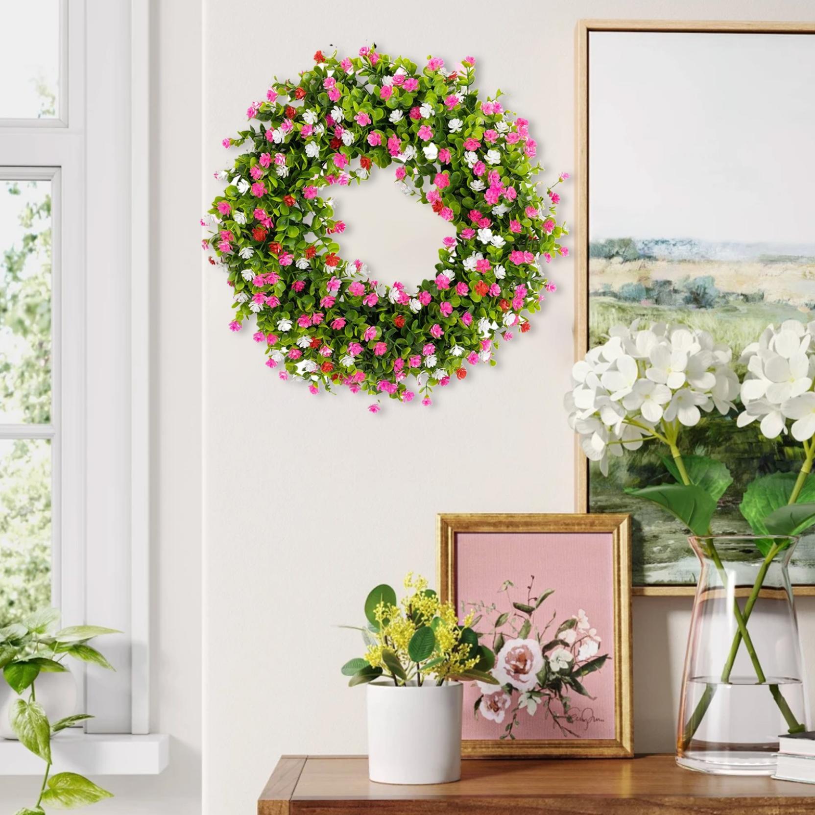 thumbnail video image 2 of Spring Wreaths for Front Door,Farmhouse Flower Wreath Comes,Boxwood Greenery Floral Wreath for Home Décor Outdoor Indoor B, 2 of 7